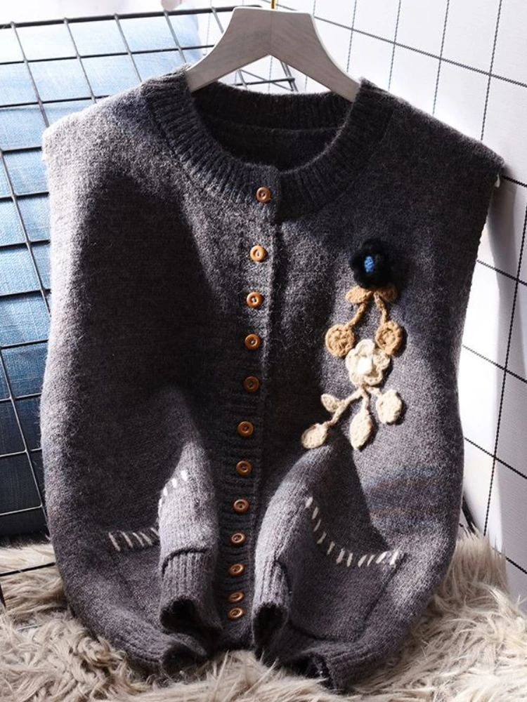 Hikigawa Chic Fashion Women Korean Style O Neck Knitted Vests Autumn Casual All Match Loose Sweater Cardigan Tops Mujer
Hikigawa Chic Fashion Women Korean Style O Neck Knitted Vests Autumn Casual All Match Loose Sweater Cardigan Tops Mujer