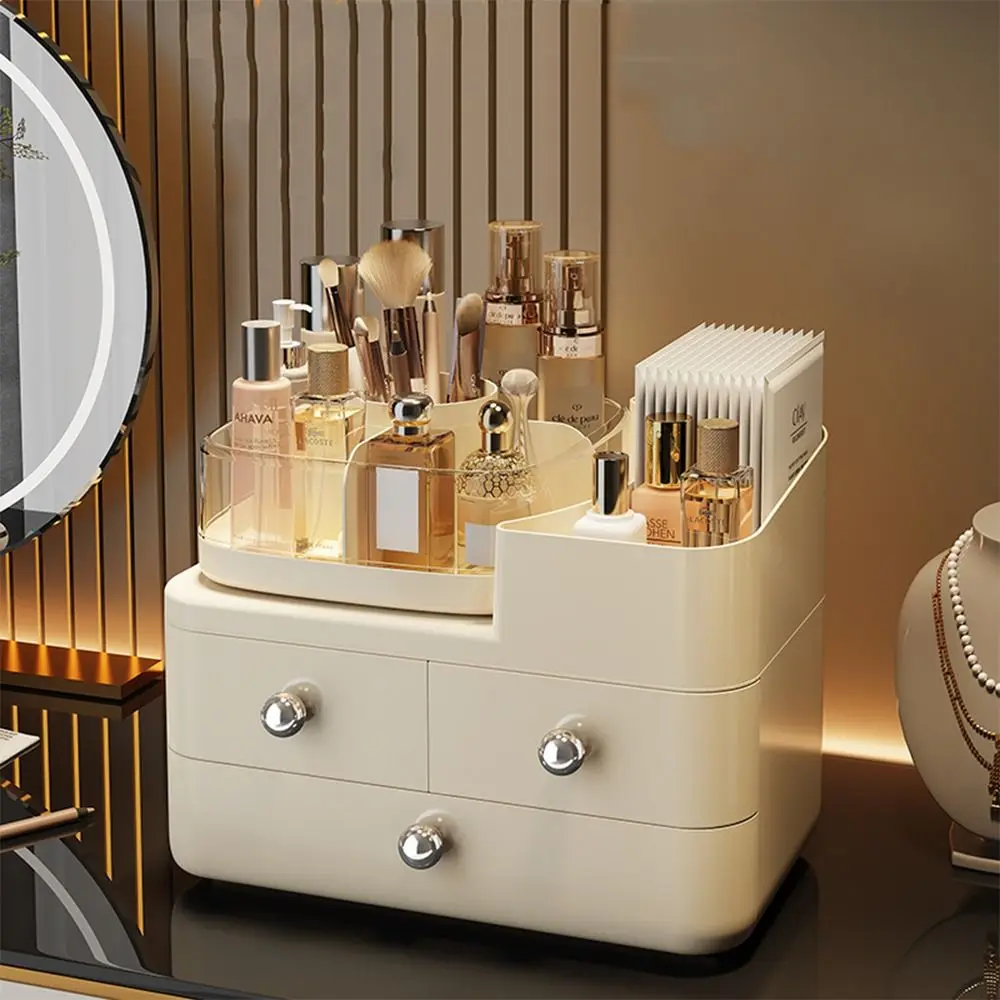 360° Rotating Dustproof Makeup Organizer Cream Series Space-Saving Cosmetic Display Case Large Capacity with Drawers
360° Rotating Dustproof Makeup Organizer Cream Series Space-Saving Cosmetic Display Case Large Capacity with Drawers