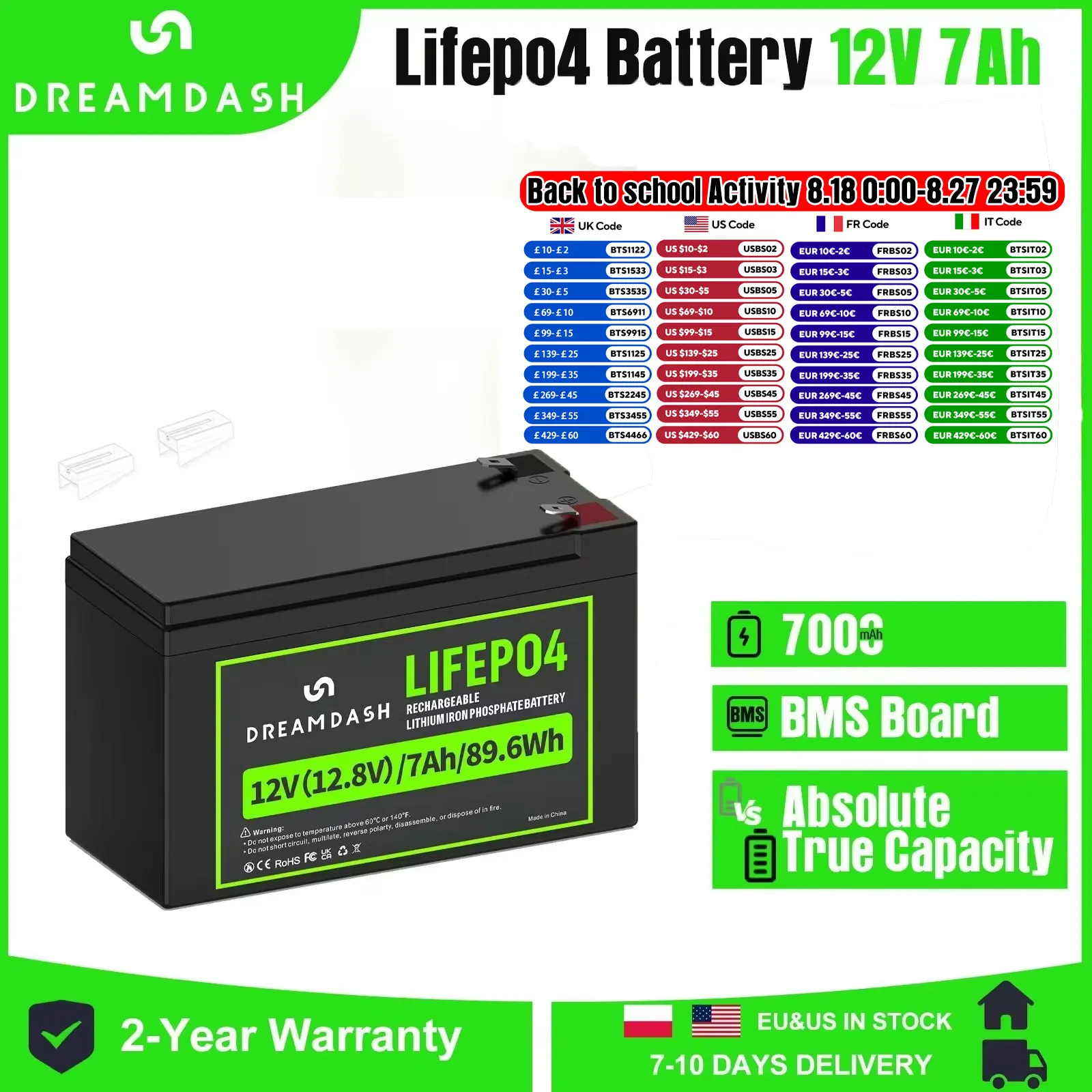 Dreamdash 12V 7Ah/10Ah LiFePO4 Battery With BMS Rechargeable Lithium Iron Phosphate Battery 6V 6Ah For Emergency Light/Kids Car 
Dreamdash 12V 7Ah/10Ah LiFePO4 Battery With BMS Rechargeable Lithium Iron Phosphate Battery 6V 6Ah For Emergency Light/Kids Car
