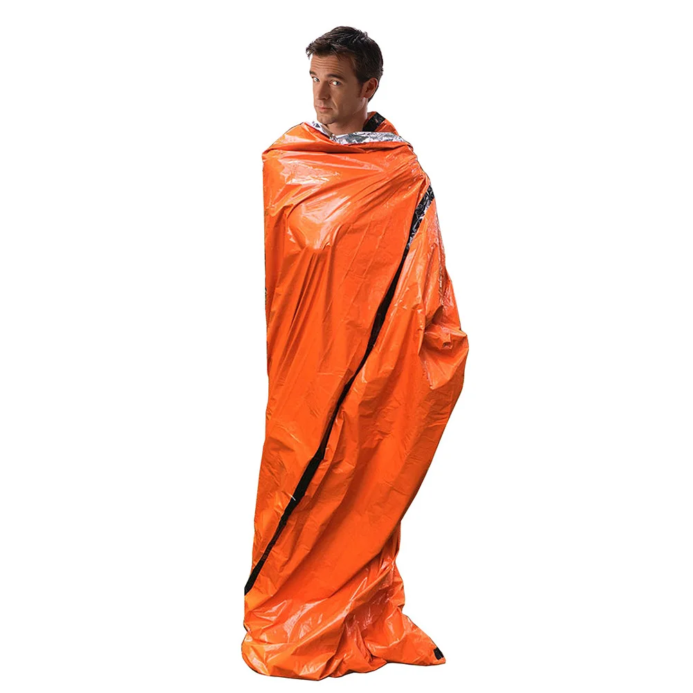 Portable Emergency Aluminum Film Sleeping Bag Orange Survival Blanket Outdoor Survival Camping Hiking Gear Includes Storage Bag 
Portable Emergency Aluminum Film Sleeping Bag Orange Survival Blanket Outdoor Survival Camping Hiking Gear Includes Storage Bag