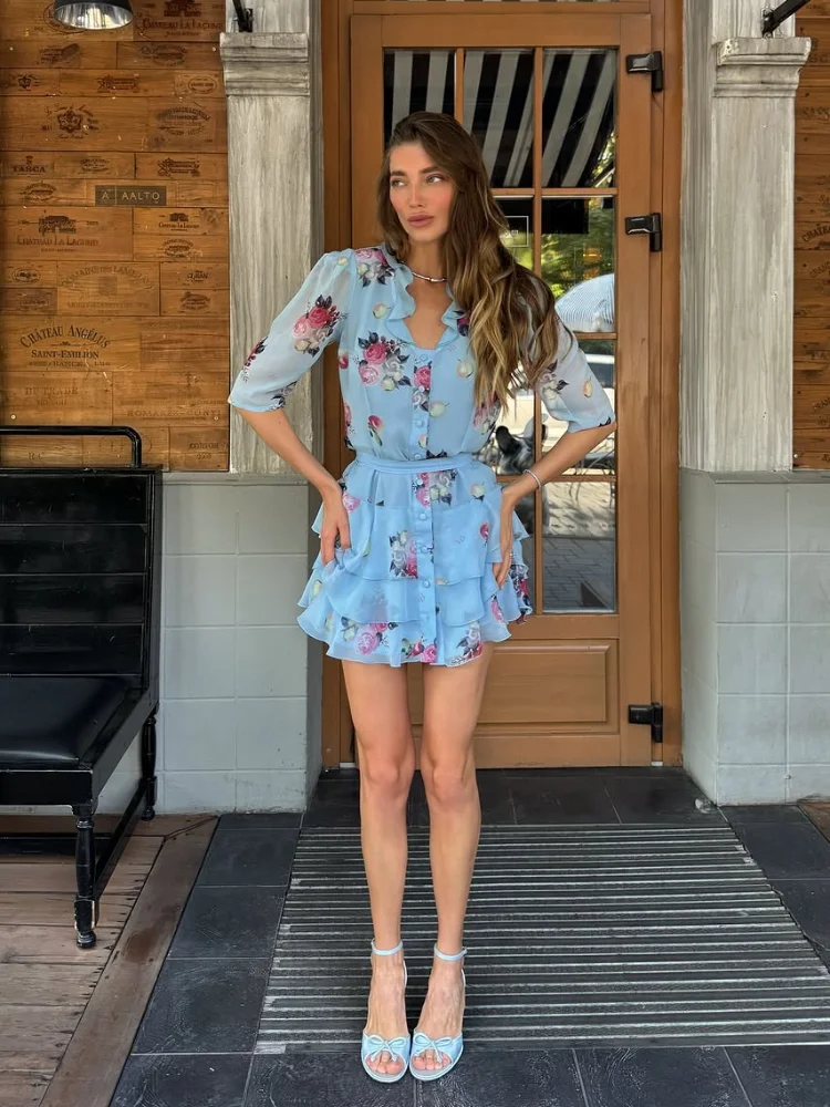 Elegant Printed Mini Dress Women Fashion V-neck Half Sleeve Waist-cinching Ruffle A-line Vestidos 2026 Summer Lady Vacation Robe
Elegant Printed Mini Dress Women Fashion V-neck Half Sleeve Waist-cinching Ruffle A-line Vestidos 2026 Summer Lady Vacation Robe