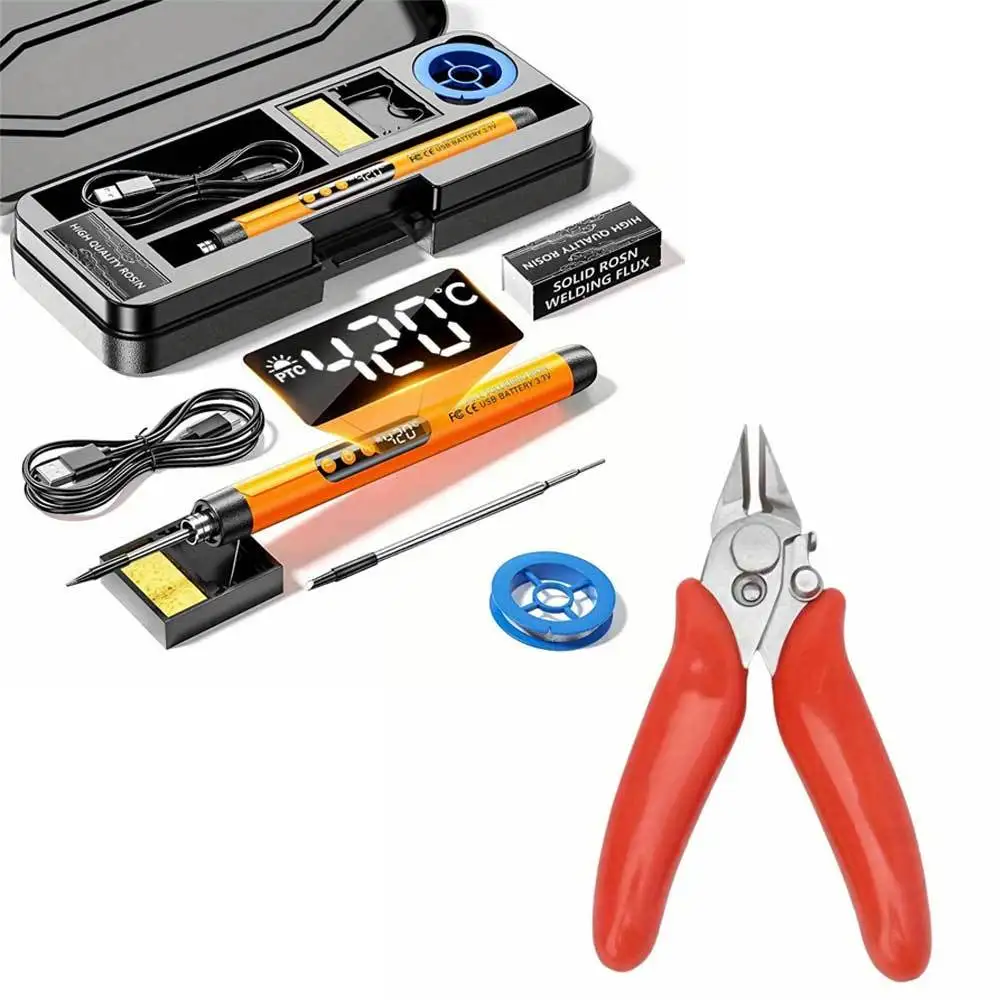 Rechargeable Mini Adjustable Temperature Soldering Iron for DIY Electronics & Repair; Plus 3.5' Micro Flush Cutter, Precision Wire Nipper with Insulated Handle for Model Making, Jewelry Crafting & Electronic Maintenance.
Rechargeable Mini Adjustable Temperature Soldering Iron for DIY Electronics & Repair; Plus 3.5' Micro Flush Cutter, Precision Wire Nipper with Insulated Handle for Model Making, Jewelry Crafting & Electronic Maintenance.