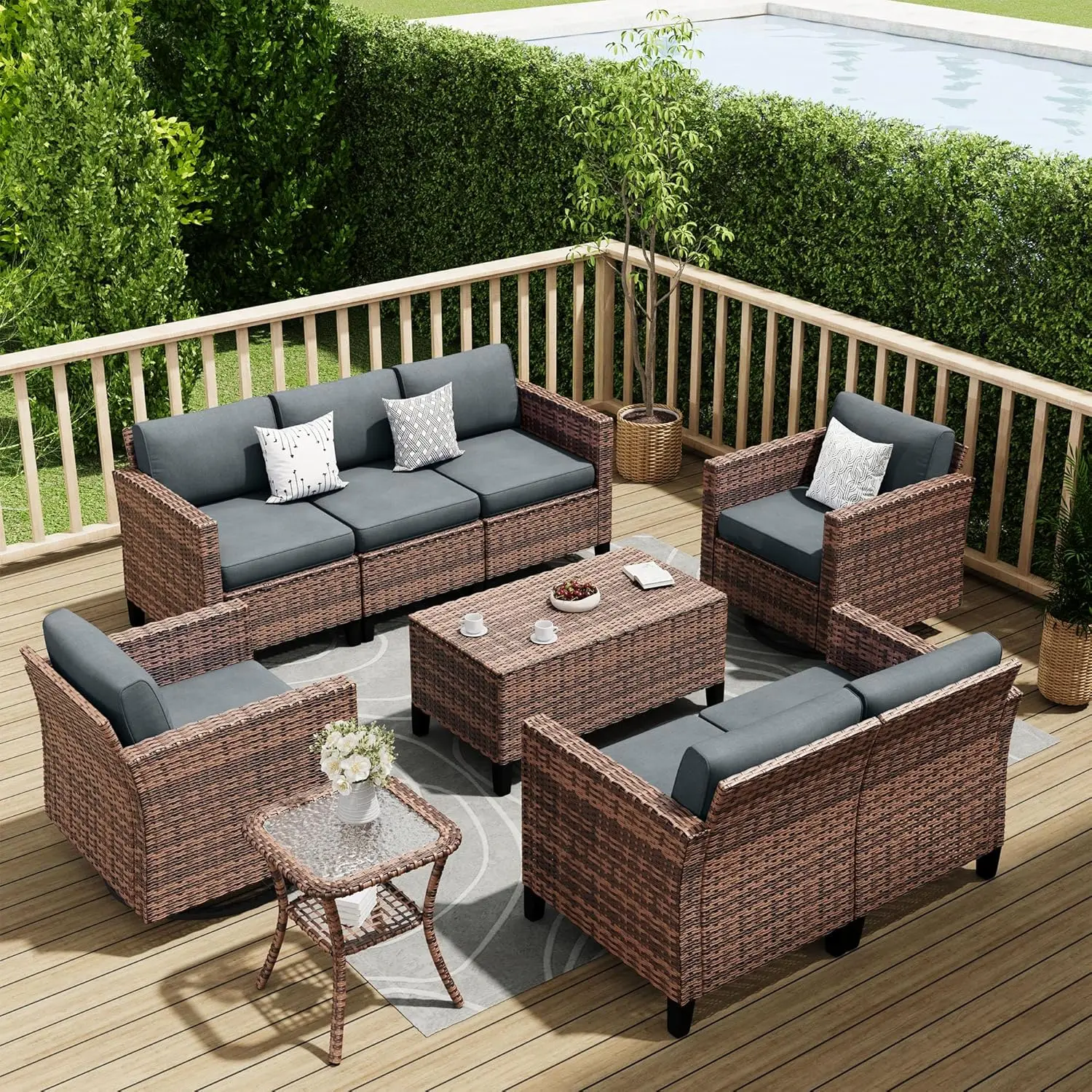 Patio Furniture Wicker Outdoor Sectional Sofa Sets, Conversation Set with Storage Table, Swivel Chairs, Pool Include Covers
Patio Furniture Wicker Outdoor Sectional Sofa Sets, Conversation Set with Storage Table, Swivel Chairs, Pool Include Covers