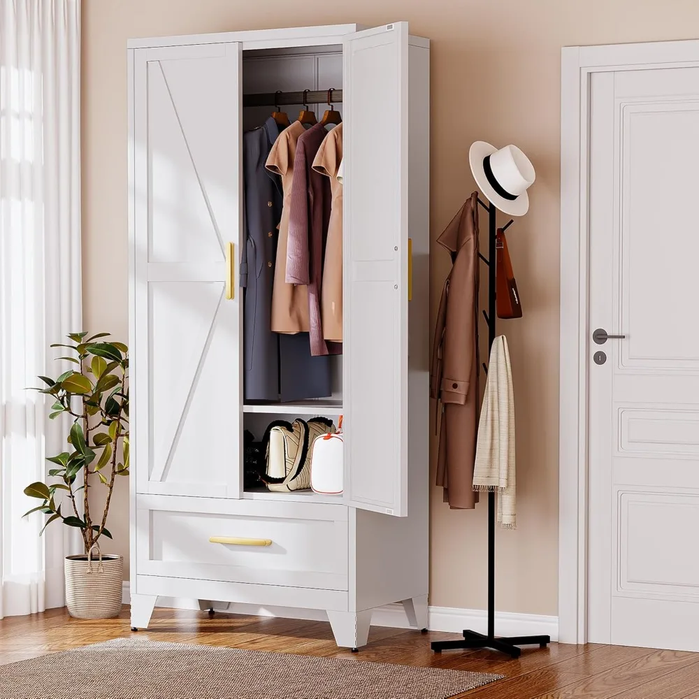 71" Tall Farmhouse Style Metal Armoire Wardrobe Closet with 2 Barn Doors,Hanging Rod & Adjustable Shelves,Wardrobe Storage Cabin
71" Tall Farmhouse Style Metal Armoire Wardrobe Closet with 2 Barn Doors,Hanging Rod & Adjustable Shelves,Wardrobe Storage Cabin