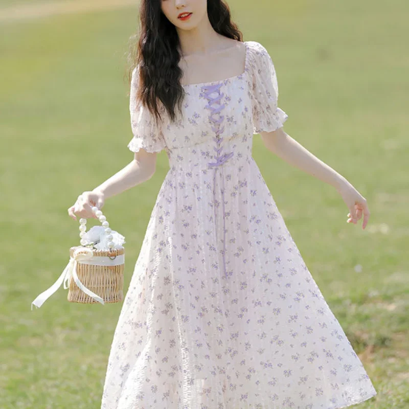 Vintage Kawaii Floral Midi Dress Women Elegant Sweet Print Short Sleeve Dresses Cottagecore Romantic Bandage Dresses Summer 2021
Vintage Kawaii Floral Midi Dress Women Elegant Sweet Print Short Sleeve Dresses Cottagecore Romantic Bandage Dresses Summer 2021