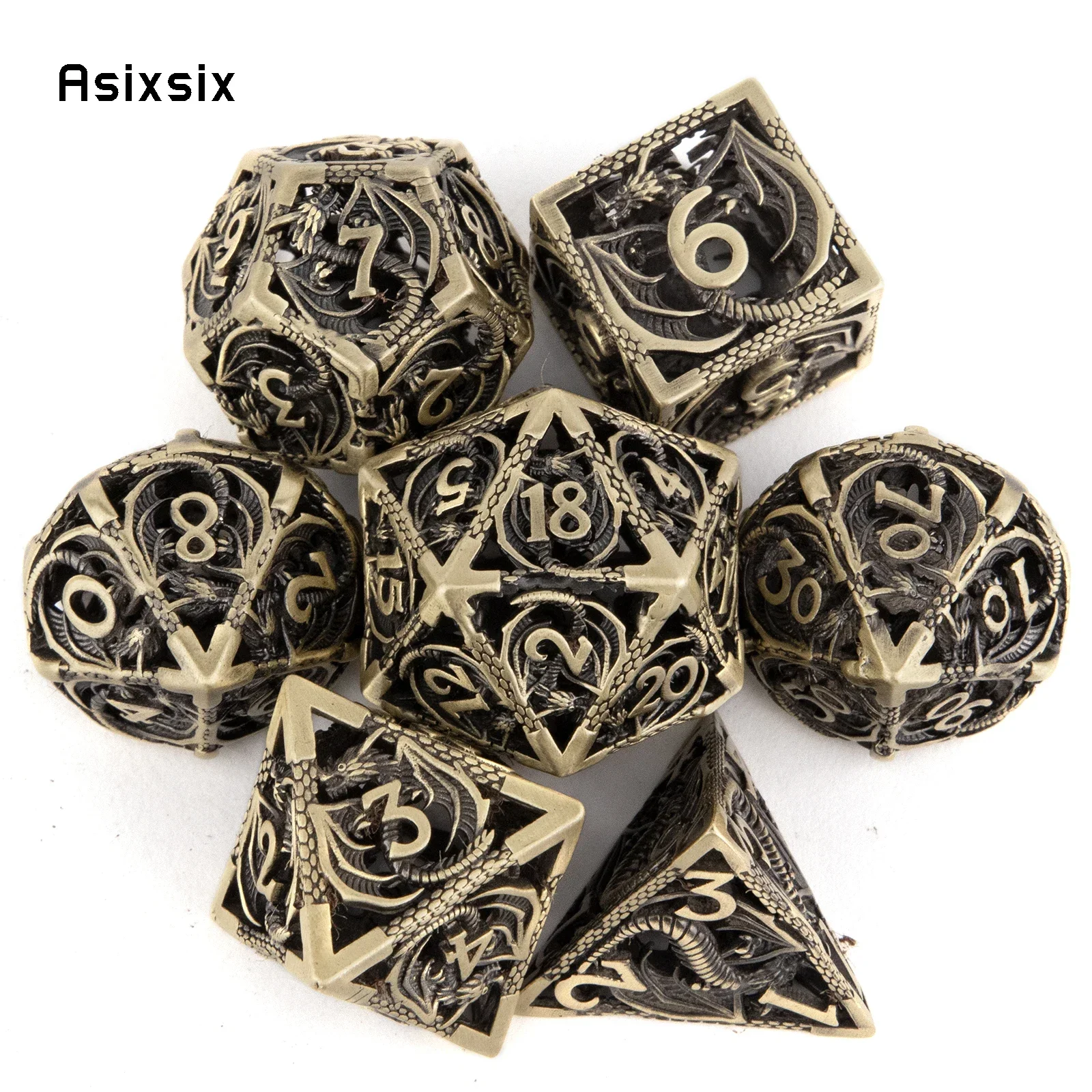 7 Pcs Golden Black Dragon Metal Dice Hollow Metal Polyhedral Dice Set Suitable for Role-Playing RPG Board Game Gift
7 Pcs Golden Black Dragon Metal Dice Hollow Metal Polyhedral Dice Set Suitable for Role-Playing RPG Board Game Gift