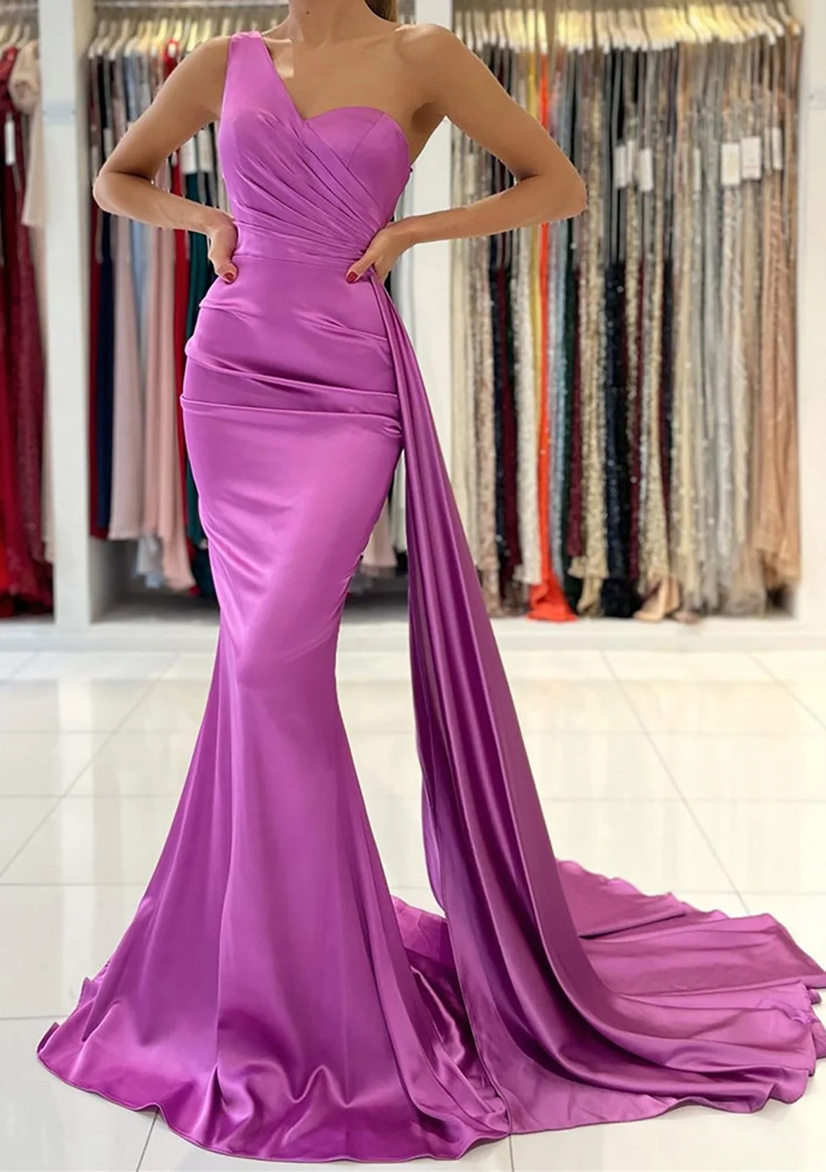 Elegant Mermaid Long Prom Gown One Shoulder Sweep Train Stretch Sexy Sleeveless Pleated Wedding Guest Dress 2025 Free Customized
Elegant Mermaid Long Prom Gown One Shoulder Sweep Train Stretch Sexy Sleeveless Pleated Wedding Guest Dress 2025 Free Customized