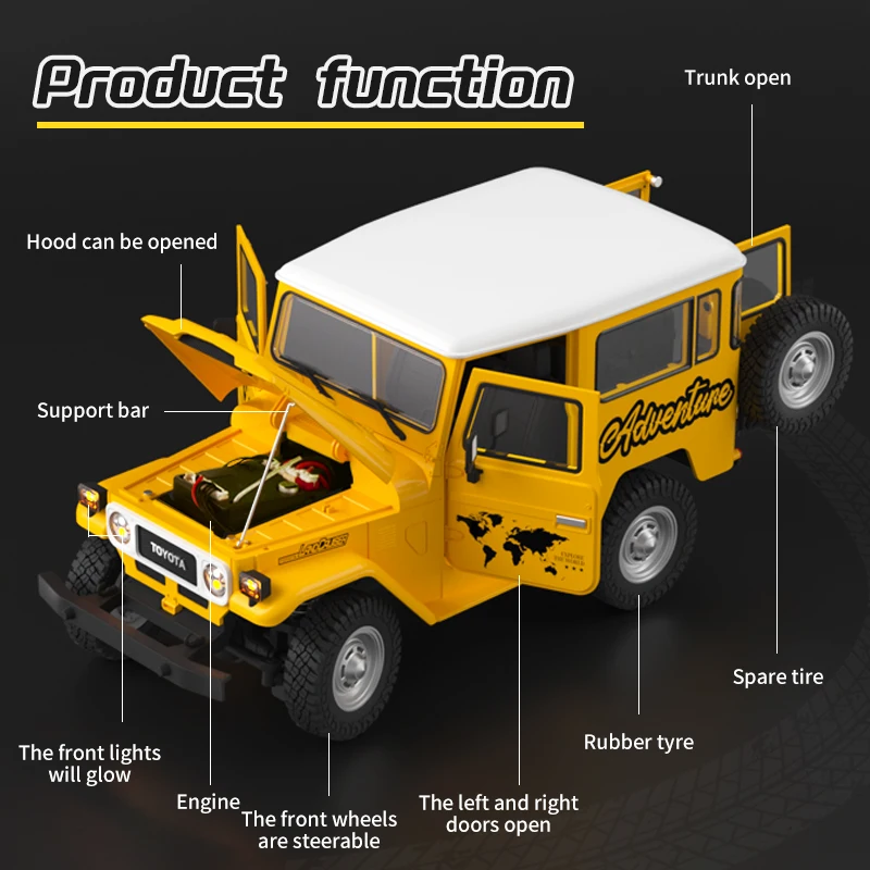 Функция дыма Land Cruiser, масштаб 1/16, внедорожник, 2,4 ГГц, радиоуправляемый автомобиль с дистанционным управлением и световым звуком
Функция дыма Land Cruiser, масштаб 1/16, внедорожник, 2,4 ГГц, радиоуправляемый автомобиль с дистанционным управлением и световым звуком