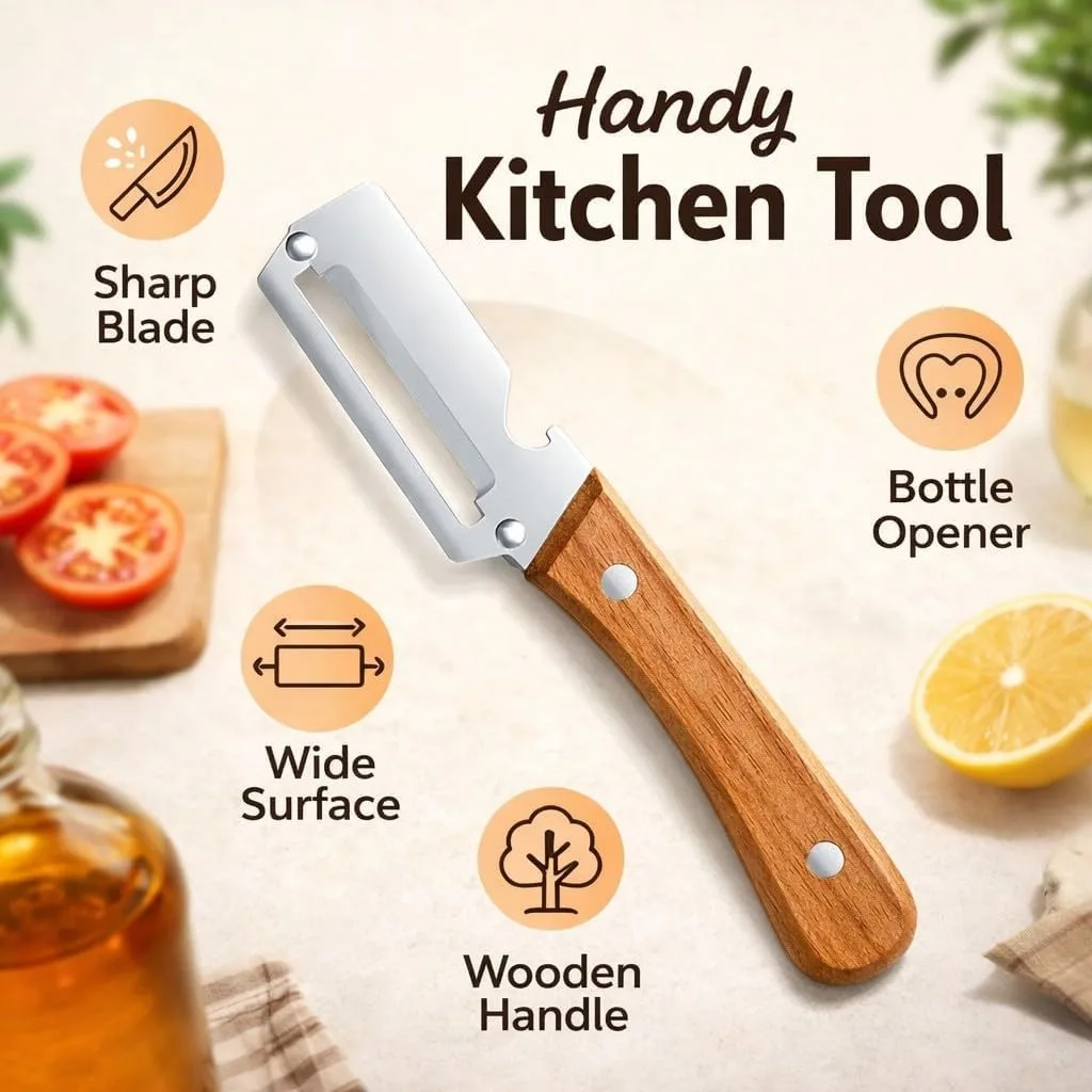 2 PCS Multifunctional Vegetable Peeler with Wooden Handle and Bottle Opener, 2-in-1 Stainless Steel Blade, Contour-Flow for Kitchen Prep, Camping, Apple Potato Pumpkin Papaya
2 PCS Multifunctional Vegetable Peeler with Wooden Handle and Bottle Opener, 2-in-1 Stainless Steel Blade, Contour-Flow for Kitchen Prep, Camping, Apple Potato Pumpkin Papaya