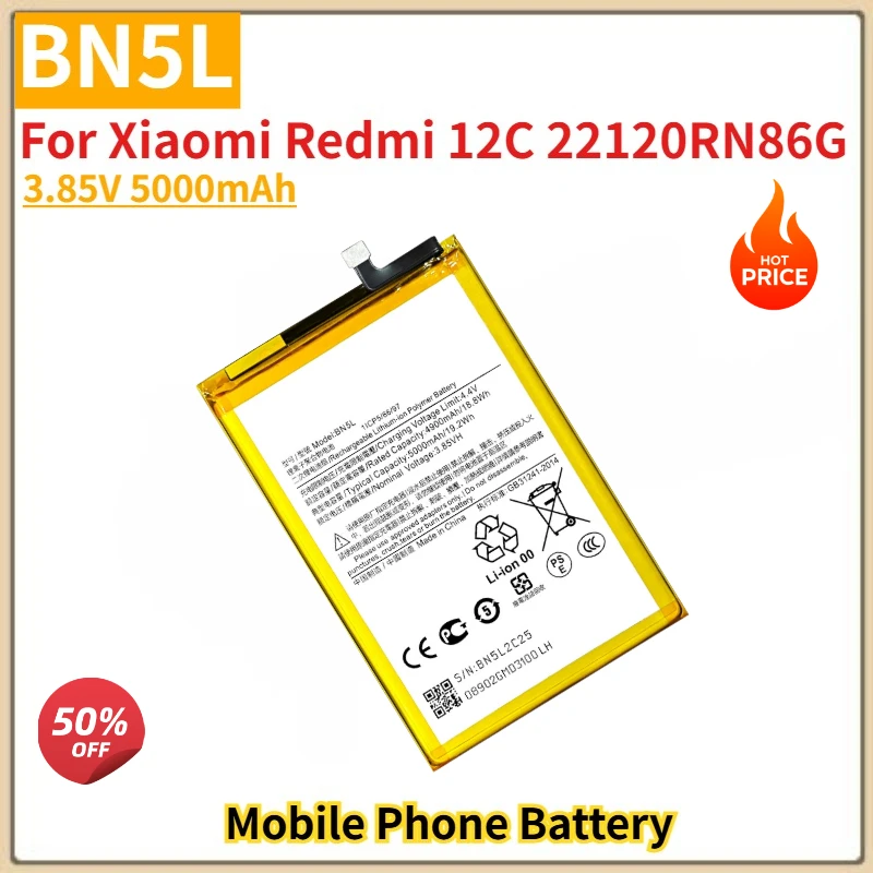 BN5L High Quality Phone Battery 3.85V 5000mAh For Xiaomi Redmi 12C 22120RN86G Brand New Replacement Battery
BN5L High Quality Phone Battery 3.85V 5000mAh For Xiaomi Redmi 12C 22120RN86G Brand New Replacement Battery