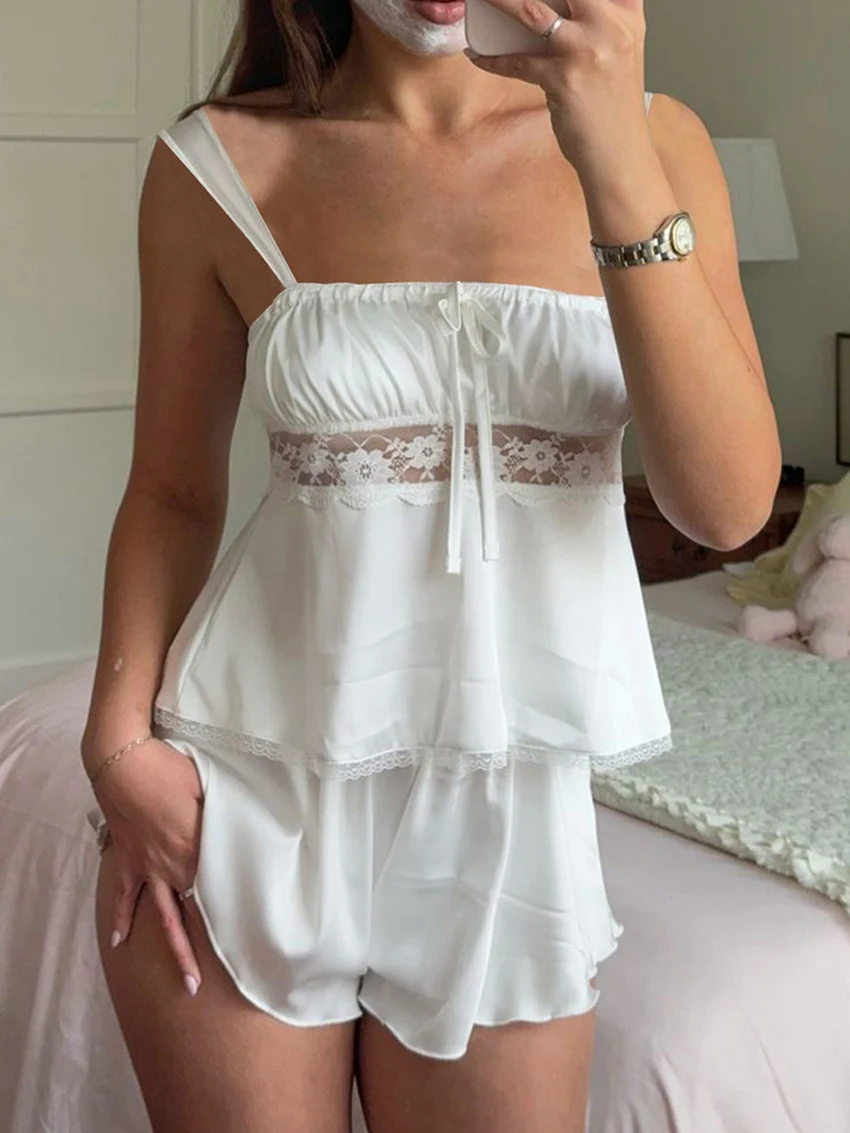 Marthaqiqi Lace Ladies Nightgowns Suit Strap Pajamas Crop Top Sleepwear Lace Up Nightie Tank Tops Nightwear Shorts Home Clothes
Marthaqiqi Lace Ladies Nightgowns Suit Strap Pajamas Crop Top Sleepwear Lace Up Nightie Tank Tops Nightwear Shorts Home Clothes
