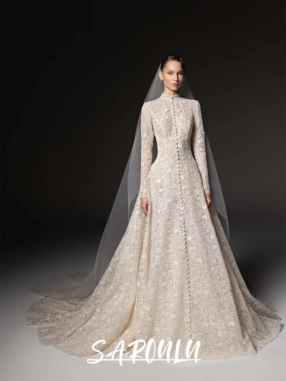 New Arrival Modest Floral Lace Wedding Dress Customized Graceful High Neckline Long Sleeves A Line Bridal Gown With Veil
New Arrival Modest Floral Lace Wedding Dress Customized Graceful High Neckline Long Sleeves A Line Bridal Gown With Veil