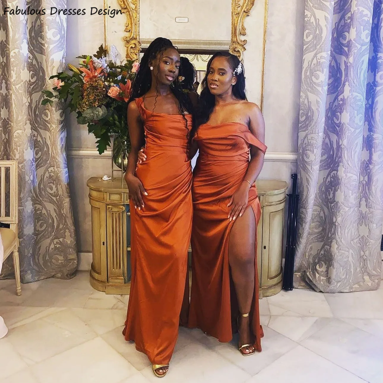 Orange Off Shoulder Bridesmaid Dresses Long Mermaid Sexy High Slit Pleat Wedding Party Dress For African Women Prom Gown
Orange Off Shoulder Bridesmaid Dresses Long Mermaid Sexy High Slit Pleat Wedding Party Dress For African Women Prom Gown