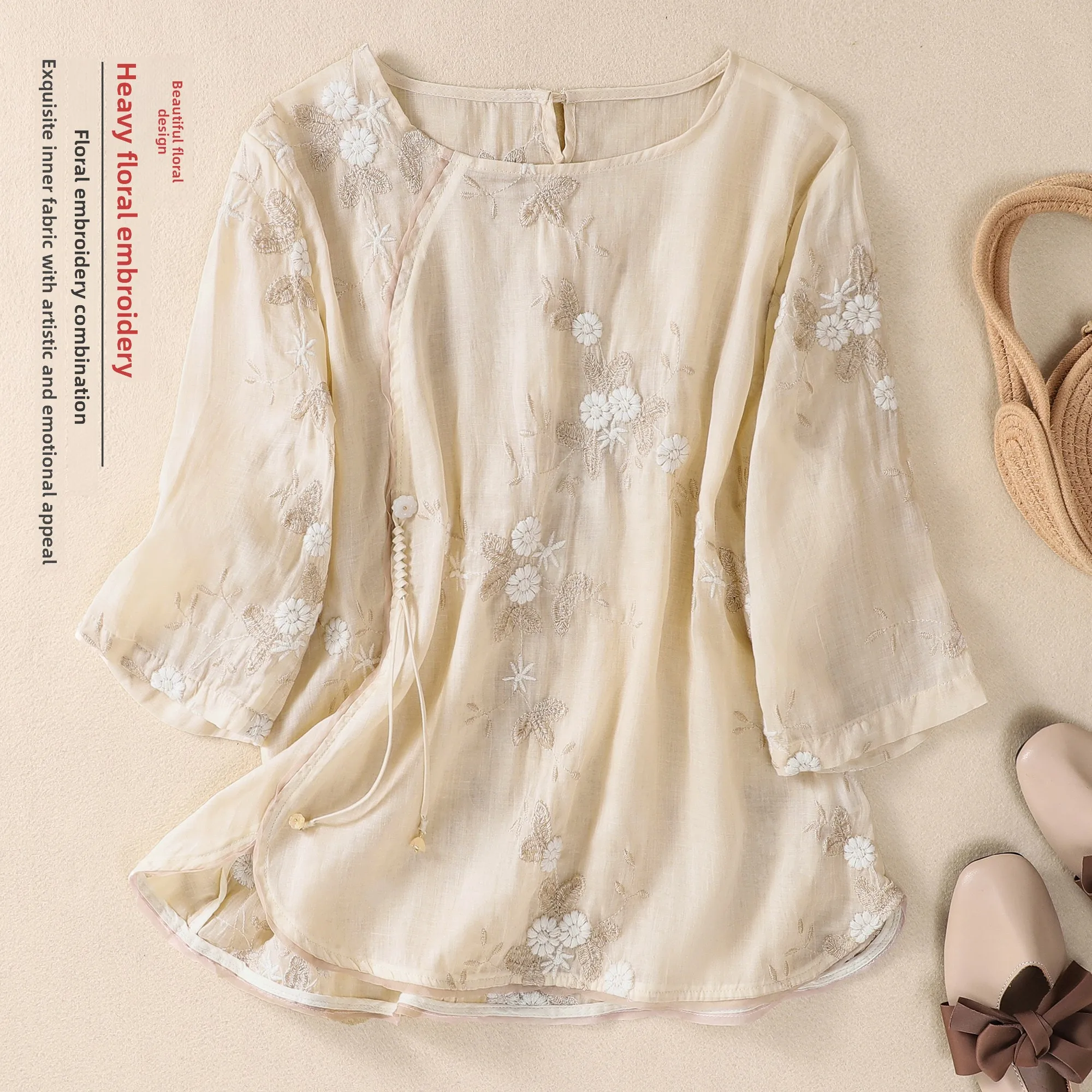 Retro Artistic Cotton Linen Embroidered Top Summer New Style Seven Sleeve Women's Shirt Belly Covering round Neck Cotton Line...
Retro Artistic Cotton Linen Embroidered Top Summer New Style Seven Sleeve Women's Shirt Belly Covering round Neck Cotton Line...