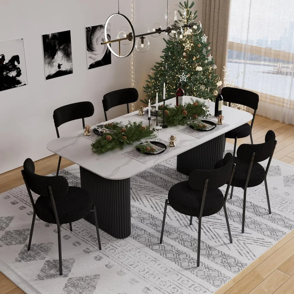 Modern Dining Table Set for 6, Faux Marble Dining Table & 6 Black Upholstered Boucle Chairs, 7 Piece Kitchen Table Chairs Set
Modern Dining Table Set for 6, Faux Marble Dining Table & 6 Black Upholstered Boucle Chairs, 7 Piece Kitchen Table Chairs Set