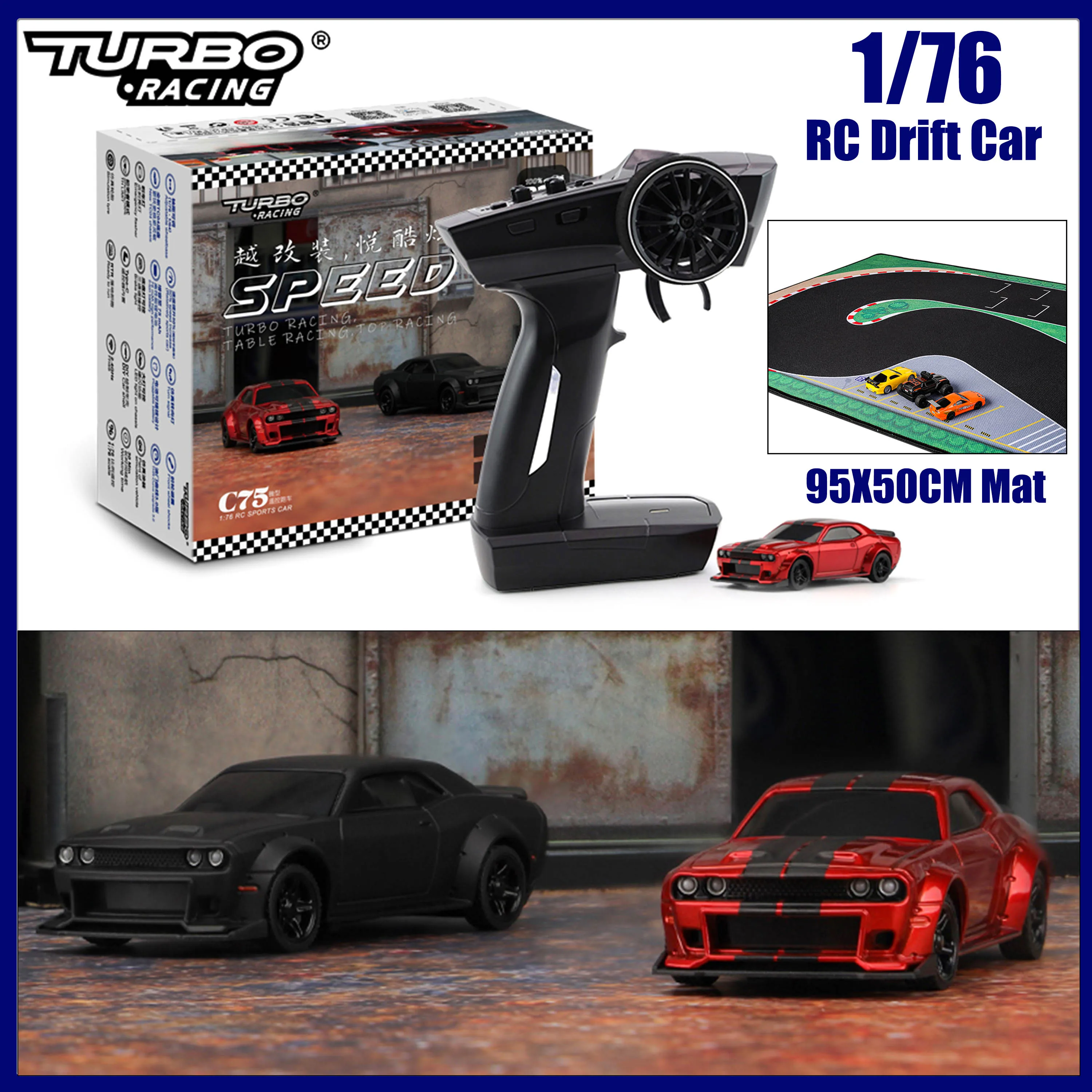 Turbo Racing 1:76 C75 Drift RC Racing Car with Gyro Radio Full Proportional 4CH Remote Control RTR DesktopToy 95x50cm Racing Mat
Turbo Racing 1:76 C75 Drift RC Racing Car with Gyro Radio Full Proportional 4CH Remote Control RTR DesktopToy 95x50cm Racing Mat