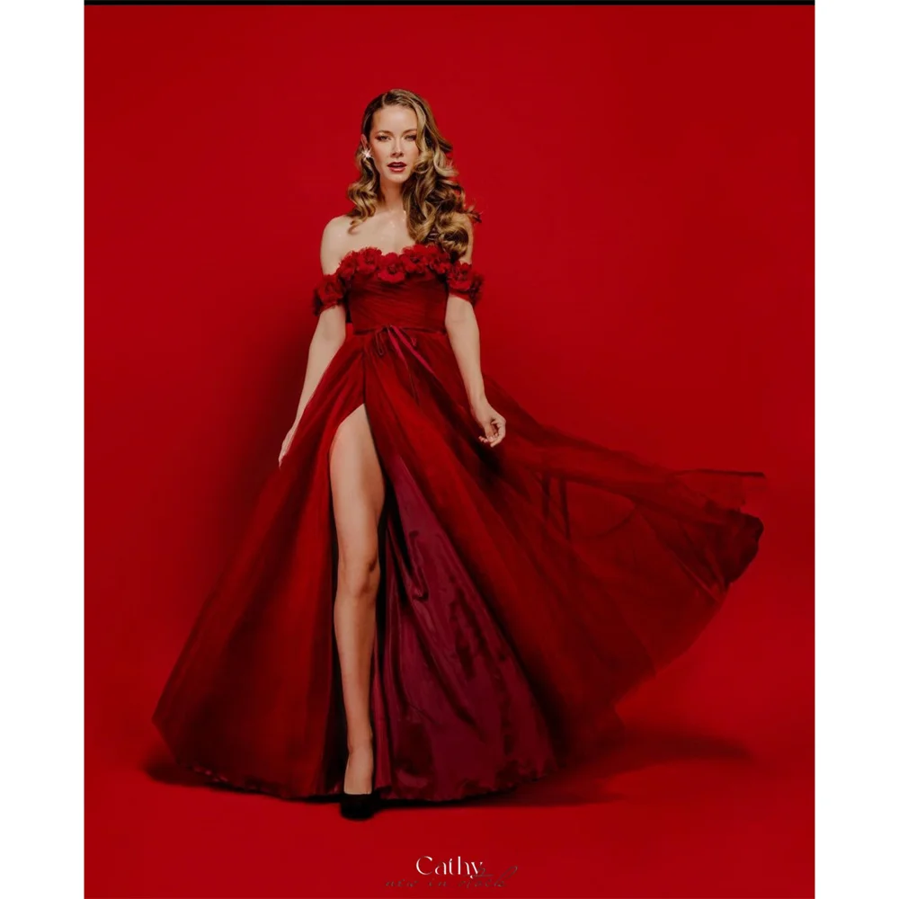Cathy Customized Burgundy 3D Flowers A-line Prom Dress Off Shoulder Side High Split vestidos de noiva Floor-length Formal Gown
Cathy Customized Burgundy 3D Flowers A-line Prom Dress Off Shoulder Side High Split vestidos de noiva Floor-length Formal Gown