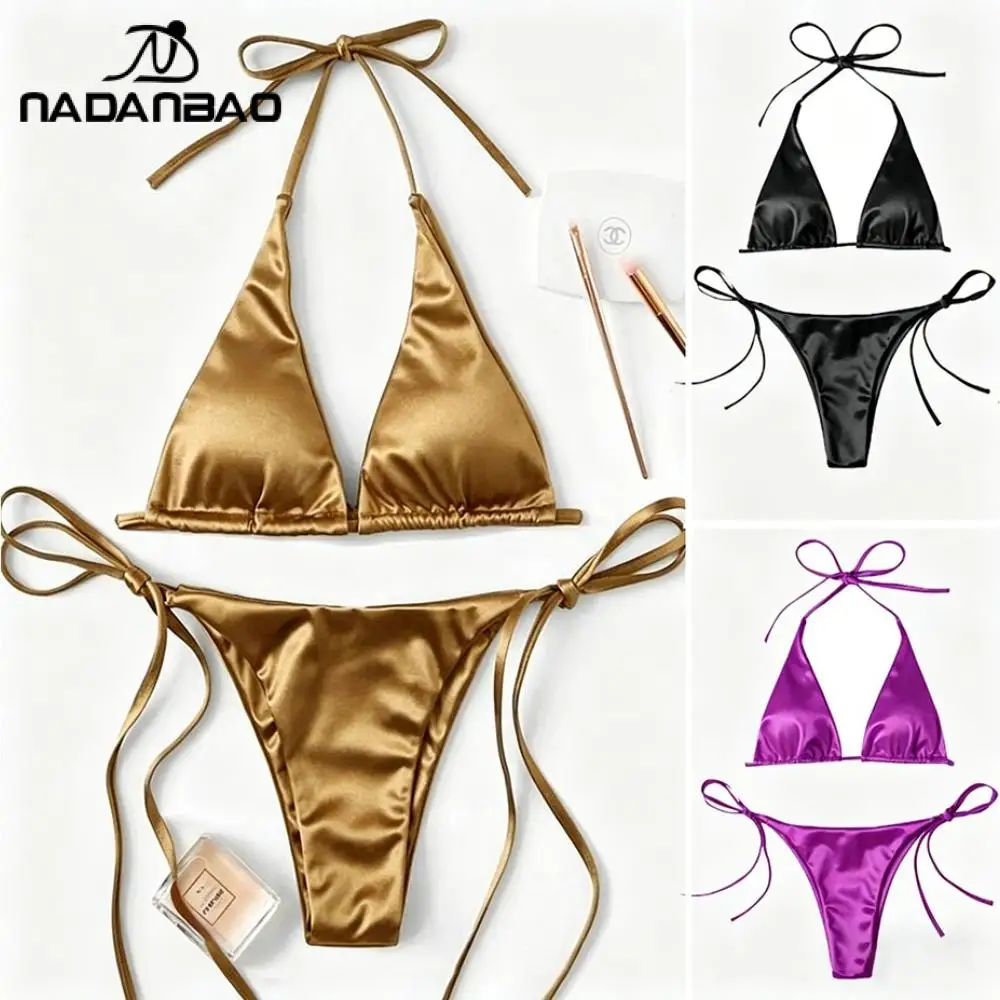 Nadanbao Solid Color Sexy Bikini Summer Women's Halter Beach Suit Fashion Low Waist Split Swimsuit Holiday Lace Up Swimwear
Nadanbao Solid Color Sexy Bikini Summer Women's Halter Beach Suit Fashion Low Waist Split Swimsuit Holiday Lace Up Swimwear
