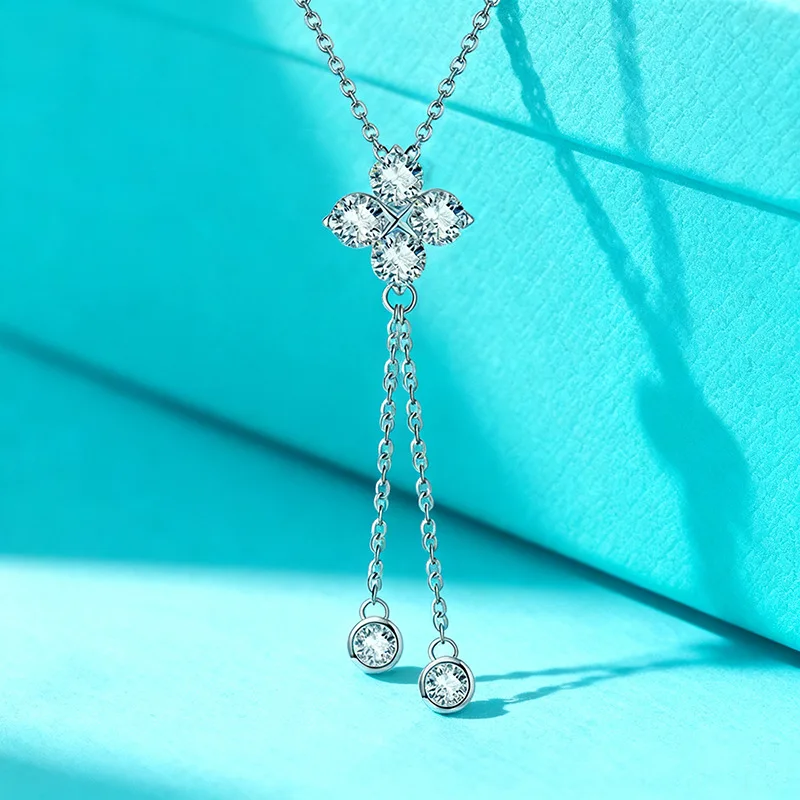 TS 925 Silver Real Moissanite Y-Shaped Necklace For Women Lab Diamond Four-Leaf Clover Tassel S925 Sterling Silver Fine Jewelry
TS 925 Silver Real Moissanite Y-Shaped Necklace For Women Lab Diamond Four-Leaf Clover Tassel S925 Sterling Silver Fine Jewelry