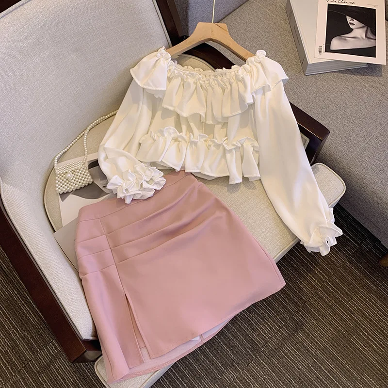 Women Sweet y2k Suit Ruff White Shirt Top And Mini A Line Pink Skirt Two Piece Set Female 2 Piece Mayching Outfits Sexy Clothes
Women Sweet y2k Suit Ruff White Shirt Top And Mini A Line Pink Skirt Two Piece Set Female 2 Piece Mayching Outfits Sexy Clothes