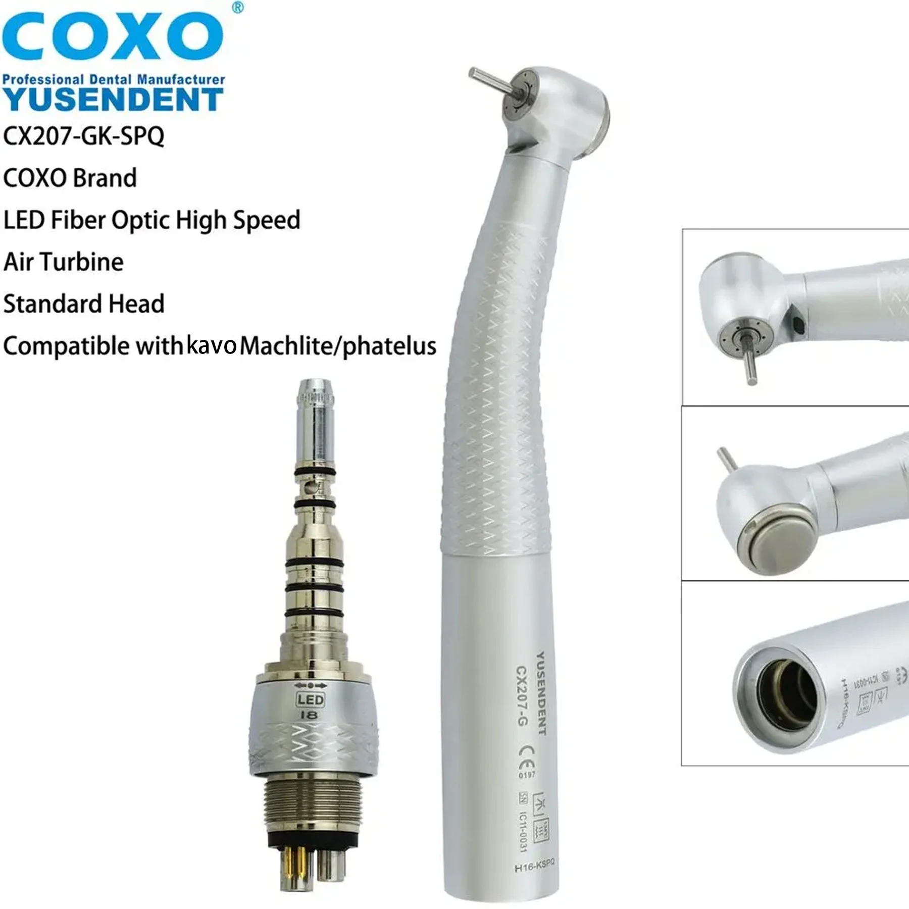 COXO Dental High Speed Standard Head Fiber Optic Handpiece LED Coupler Fit KaVo CX207 GK-SP CX207 GK-SPQ
COXO Dental High Speed Standard Head Fiber Optic Handpiece LED Coupler Fit KaVo CX207 GK-SP CX207 GK-SPQ