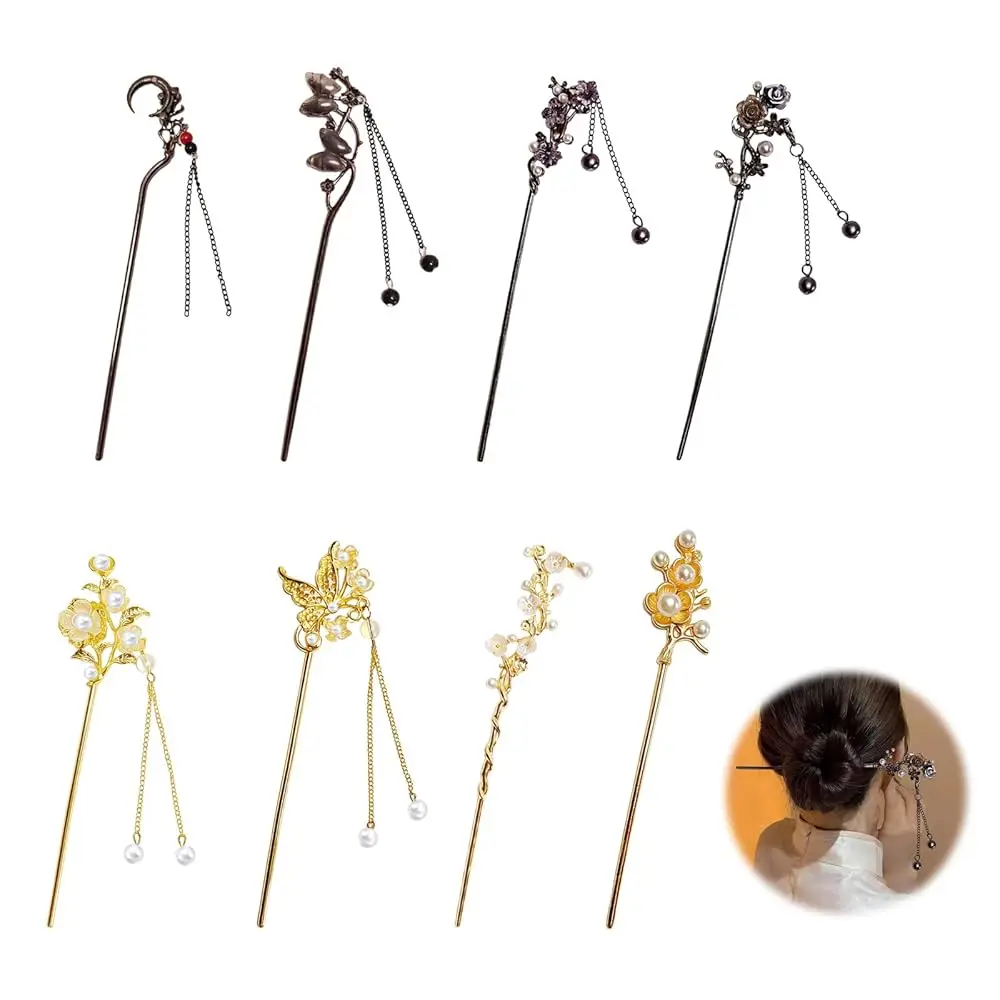 8 Pcs Chinese Hair Sticks Set, Gold White Japanese Hair Stick with Pearl Butterfly Flower Design, Metal Hairpins for Women Gi
8 Pcs Chinese Hair Sticks Set, Gold White Japanese Hair Stick with Pearl Butterfly Flower Design, Metal Hairpins for Women Gi