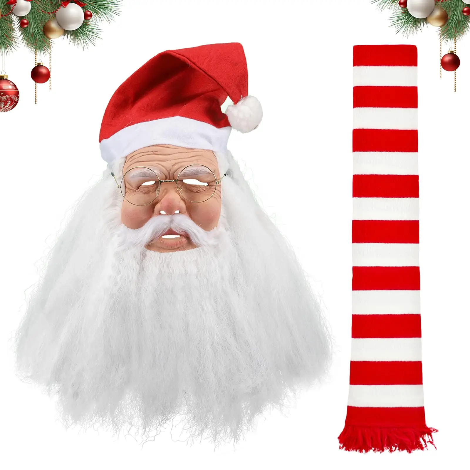2 шт., маска Санта-Клауса с шапкой, бородой, реалистичная маска для лица Санта-Клауса, красный, белый полосатый шарф, забавный старик, реквизит для косплея для взрослых
2 шт., маска Санта-Клауса с шапкой, бородой, реалистичная маска для лица Санта-Клауса, красный, белый полосатый шарф, забавный старик, реквизит для косплея для взрослых