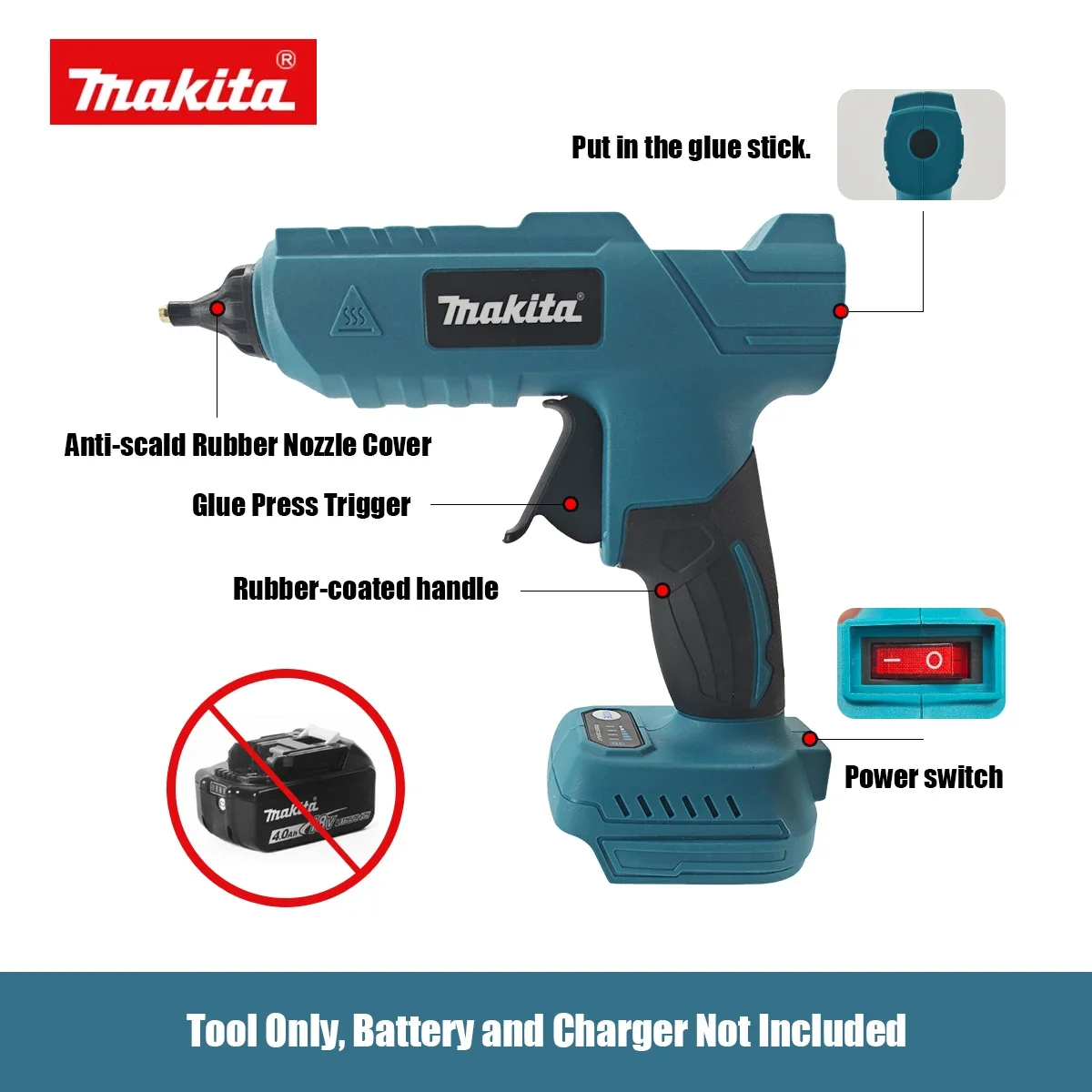 Makita Cordless Electric Handheld Hot Glue Gun 20V Battery Hot Melt Welding DIY Repair Tool with Anti-scald Nozzle
Makita Cordless Electric Handheld Hot Glue Gun 20V Battery Hot Melt Welding DIY Repair Tool with Anti-scald Nozzle