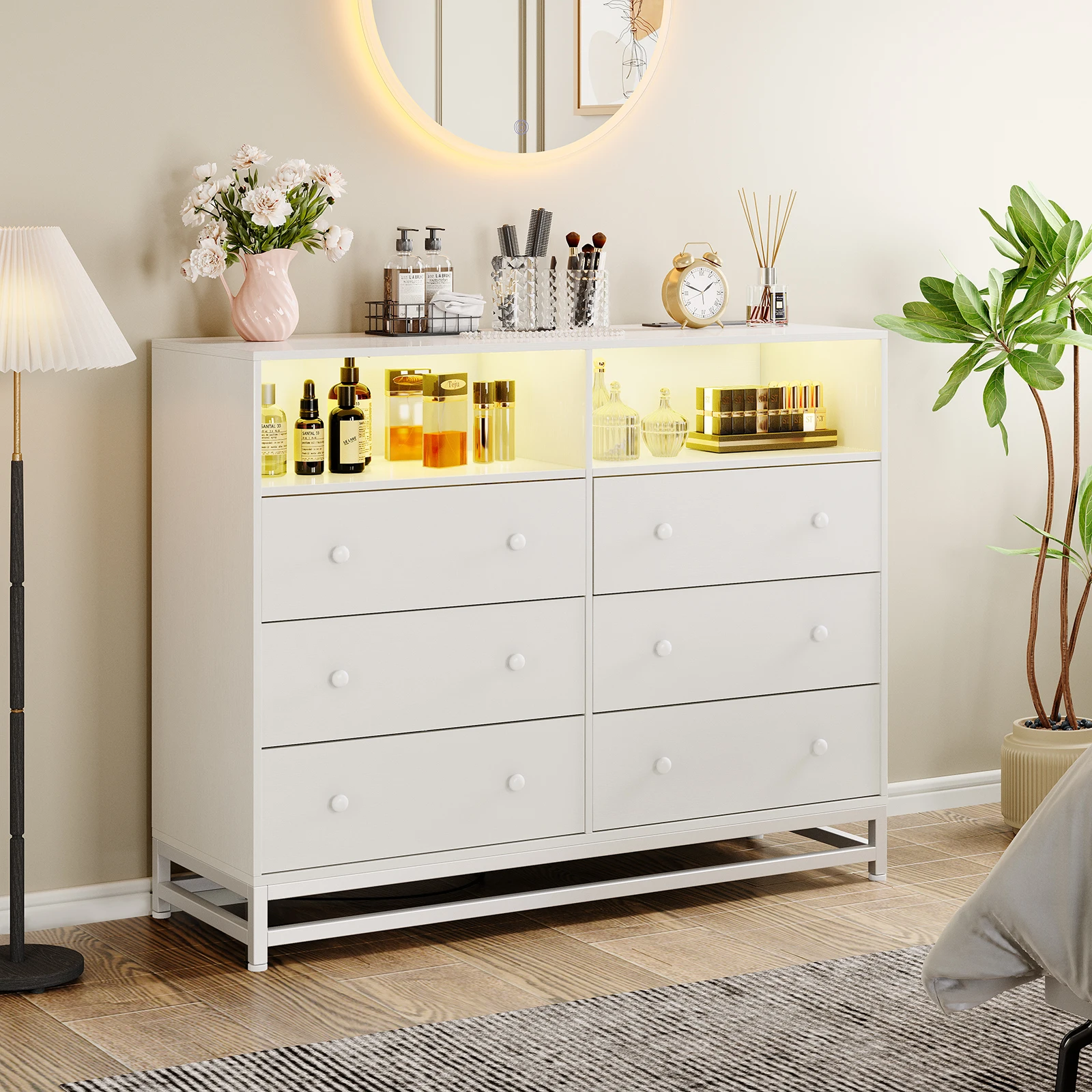 6 Drawer Double Dresser TV Stand, Large Capacity Storage Dresser For Home, Bedroom Dresser With Power Outlet & LED Light
6 Drawer Double Dresser TV Stand, Large Capacity Storage Dresser For Home, Bedroom Dresser With Power Outlet & LED Light