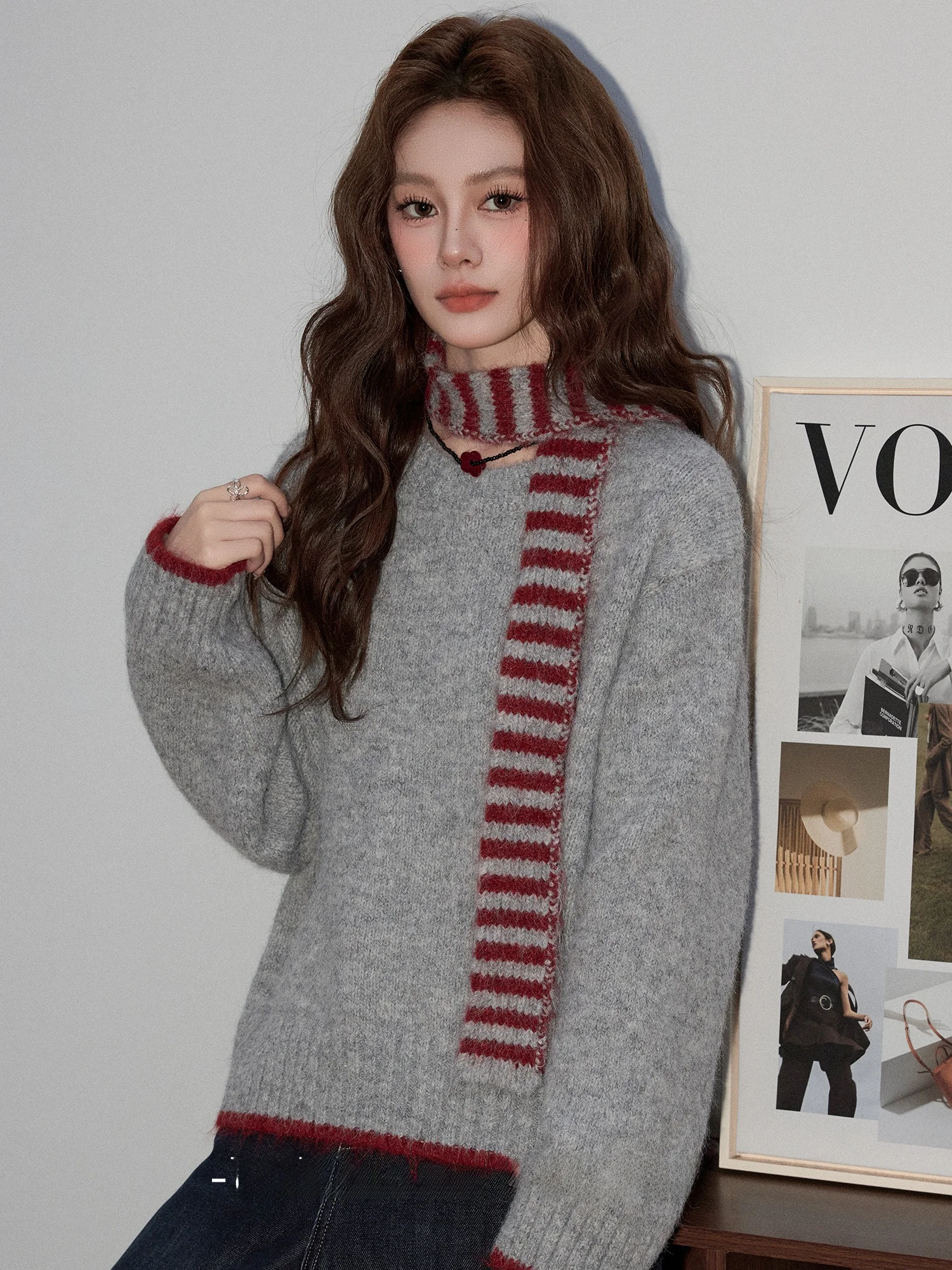 Mii Xiaoke 2026 V-Neck Loose Knitted Sweater Women's Grey Spring Fashion Korean Style Soft Long Sleeve Scarf Combo Casual Wear
Mii Xiaoke 2026 V-Neck Loose Knitted Sweater Women's Grey Spring Fashion Korean Style Soft Long Sleeve Scarf Combo Casual Wear