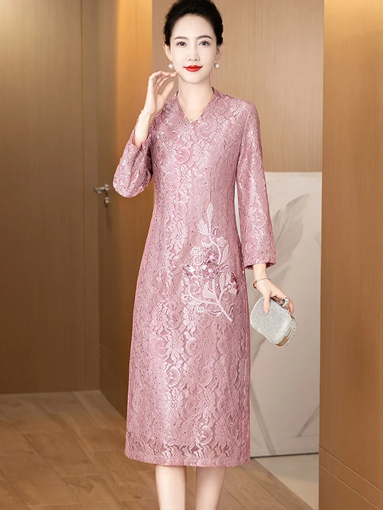 Elegant Young High-Collar V-Neck Lace Wedding Dress for Mother of the Bride Spring Autumn Wearable Bodycon Chiffon Gown
Elegant Young High-Collar V-Neck Lace Wedding Dress for Mother of the Bride Spring Autumn Wearable Bodycon Chiffon Gown