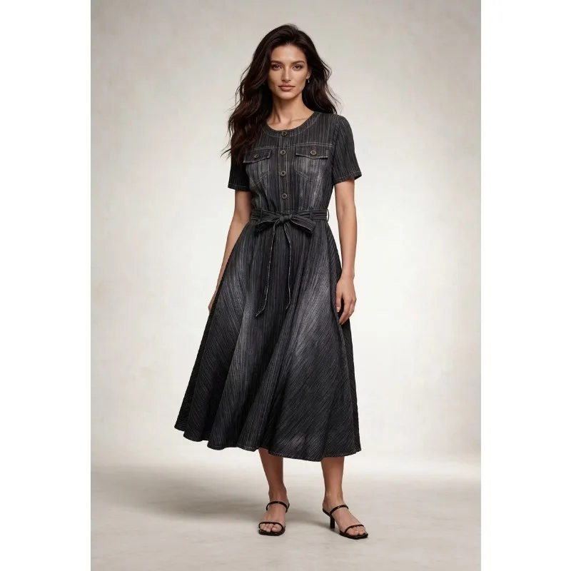 Miyake Pleated Denim Print Dresses plisse 2026 Summer New Denim Style Round Neck Buttoned Waist Slimming Elegant Pleated Dress
Miyake Pleated Denim Print Dresses plisse 2026 Summer New Denim Style Round Neck Buttoned Waist Slimming Elegant Pleated Dress