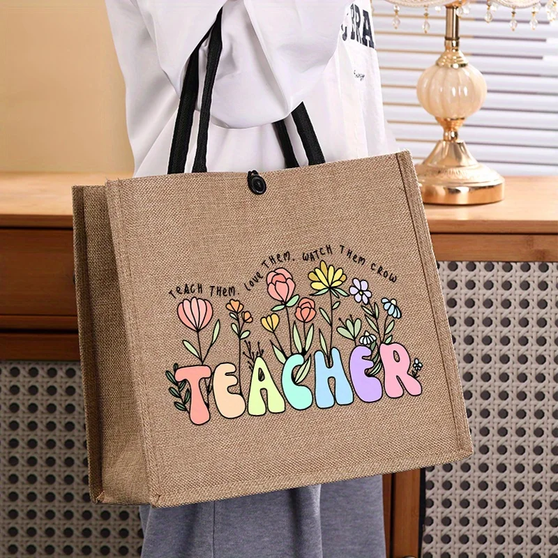 Casual Tote Pattern Featuring a Easy Letter Print and Floral Designs, Perfect for Teachers. This Spacious Burlap Handbag
Casual Tote Pattern Featuring a Easy Letter Print and Floral Designs, Perfect for Teachers. This Spacious Burlap Handbag