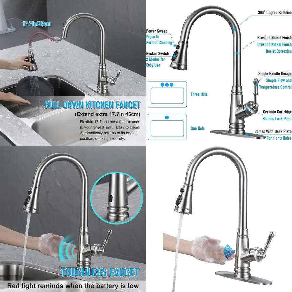 Smart Motion Sensor Single Handle Pull-Down Spray Kitchen Faucet in Brushed Nickel Stainless Steel
Smart Motion Sensor Single Handle Pull-Down Spray Kitchen Faucet in Brushed Nickel Stainless Steel