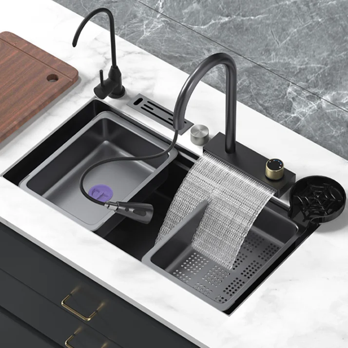 Undermount Black Waterfall Single Bowl Stainless Steel Multifunctional Kitchen Sink
Undermount Black Waterfall Single Bowl Stainless Steel Multifunctional Kitchen Sink