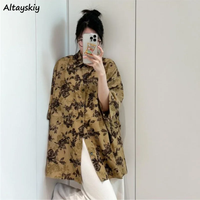 Shirts Women Vintage Baggy Floral Chic Summer Camisas Tops All-match Casual American Style Lapel Teenagers Simple New Streetwear
Shirts Women Vintage Baggy Floral Chic Summer Camisas Tops All-match Casual American Style Lapel Teenagers Simple New Streetwear