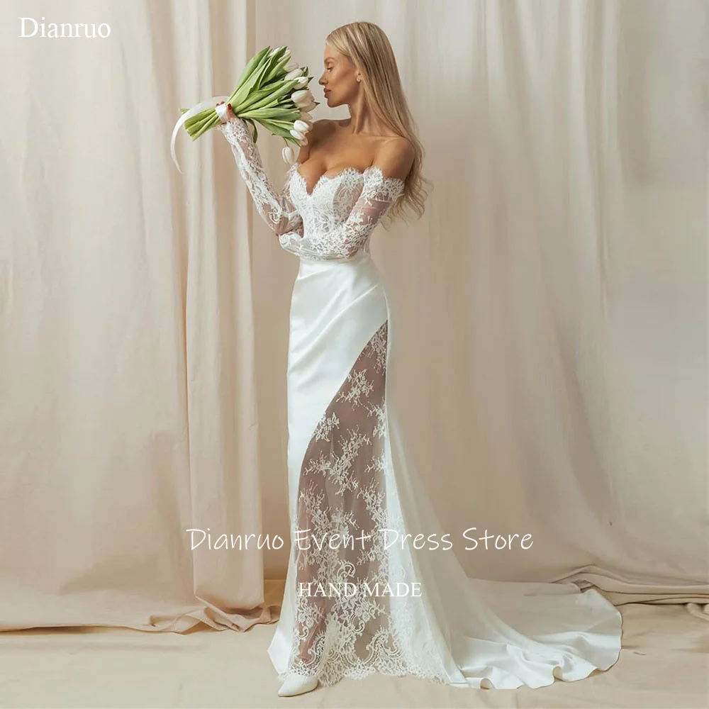 Dianruo Sweetheart Off Shoulder Wedding Dresses Appliques Slit Vestido De Noiva Lace High Quality Bride Gowns 2025 Customized
Dianruo Sweetheart Off Shoulder Wedding Dresses Appliques Slit Vestido De Noiva Lace High Quality Bride Gowns 2025 Customized