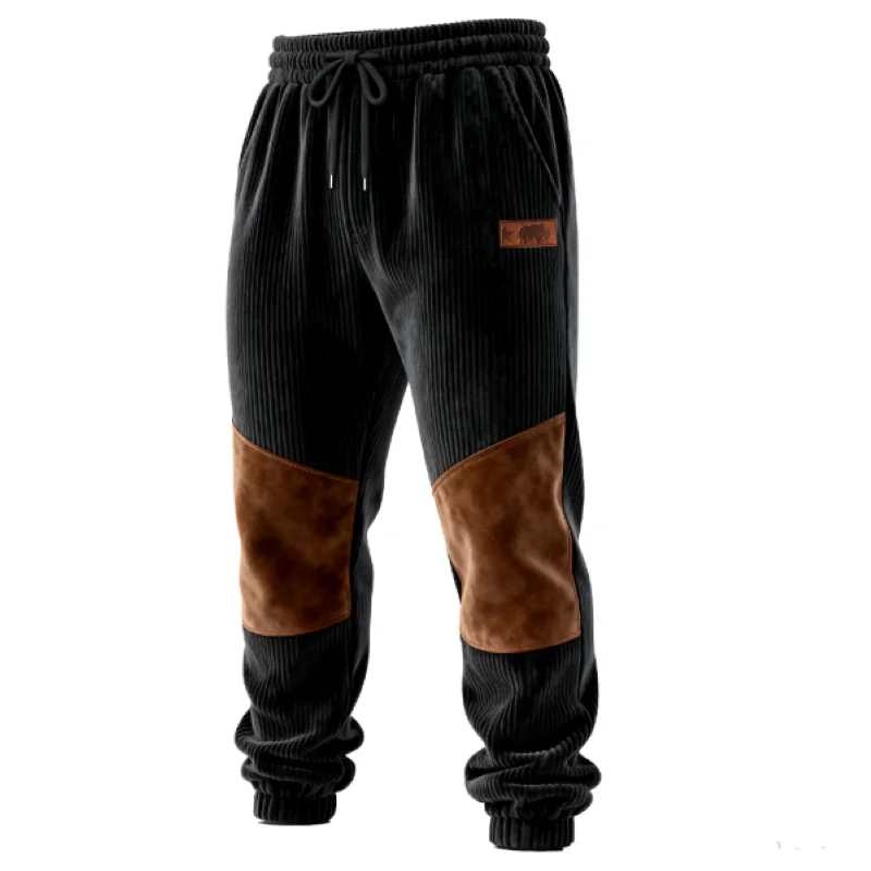 Men's Vintage Black Joggers with Brown Leather Patches
Men's Vintage Black Joggers with Brown Leather Patches