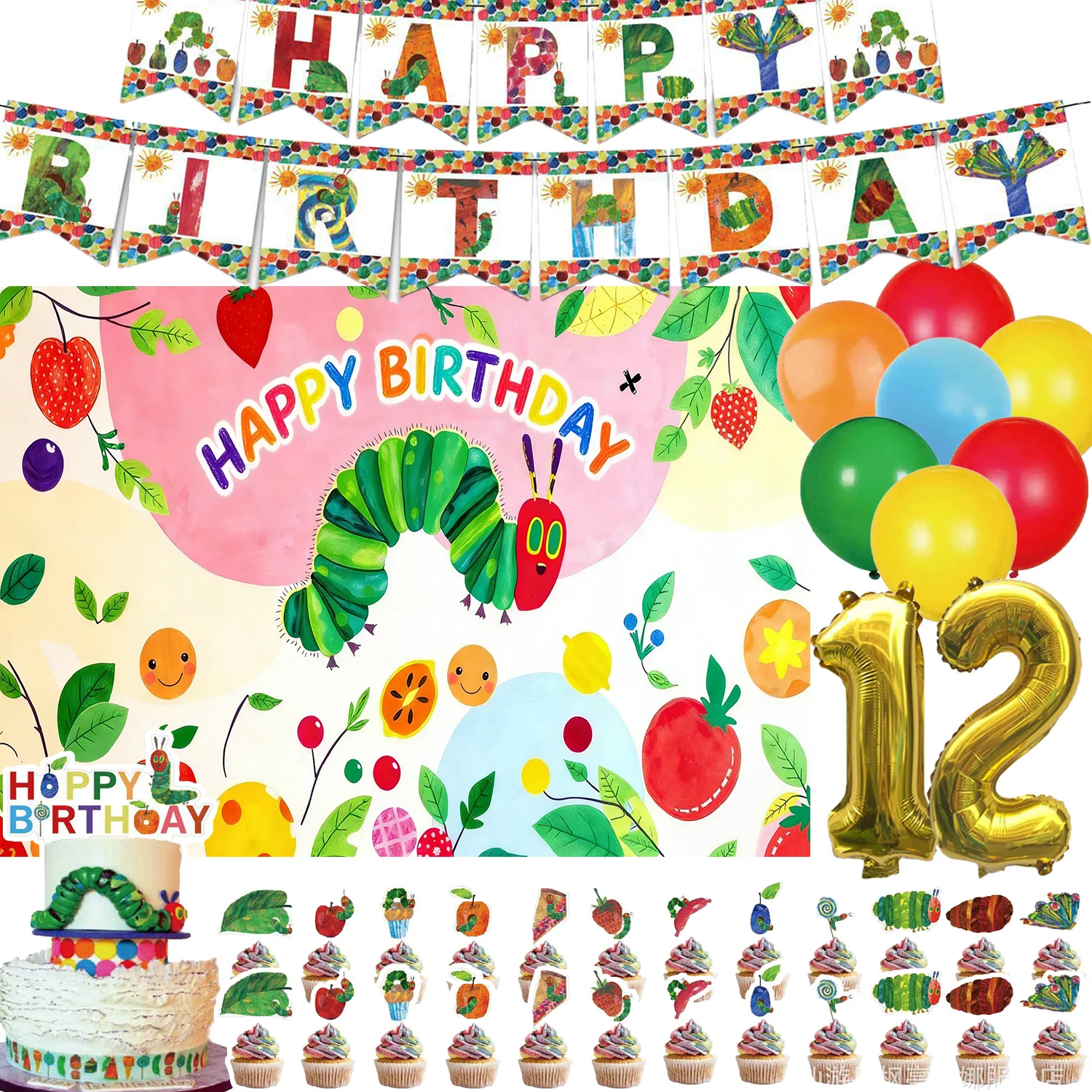 Cute Caterpillar Theme Birthday Party Supplies Balloon Background Cupcake Topper Banner Kindergarten Baby Shower Child Gift Prop
Cute Caterpillar Theme Birthday Party Supplies Balloon Background Cupcake Topper Banner Kindergarten Baby Shower Child Gift Prop