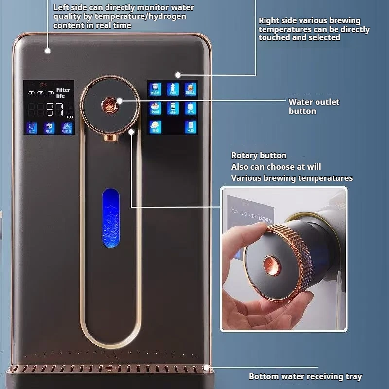 High Power Universal Hydrogen Desktop RO Water Purifier Hot Cold Dispenser with Ice Maker Compressor and 4 Stage Filtration
High Power Universal Hydrogen Desktop RO Water Purifier Hot Cold Dispenser with Ice Maker Compressor and 4 Stage Filtration