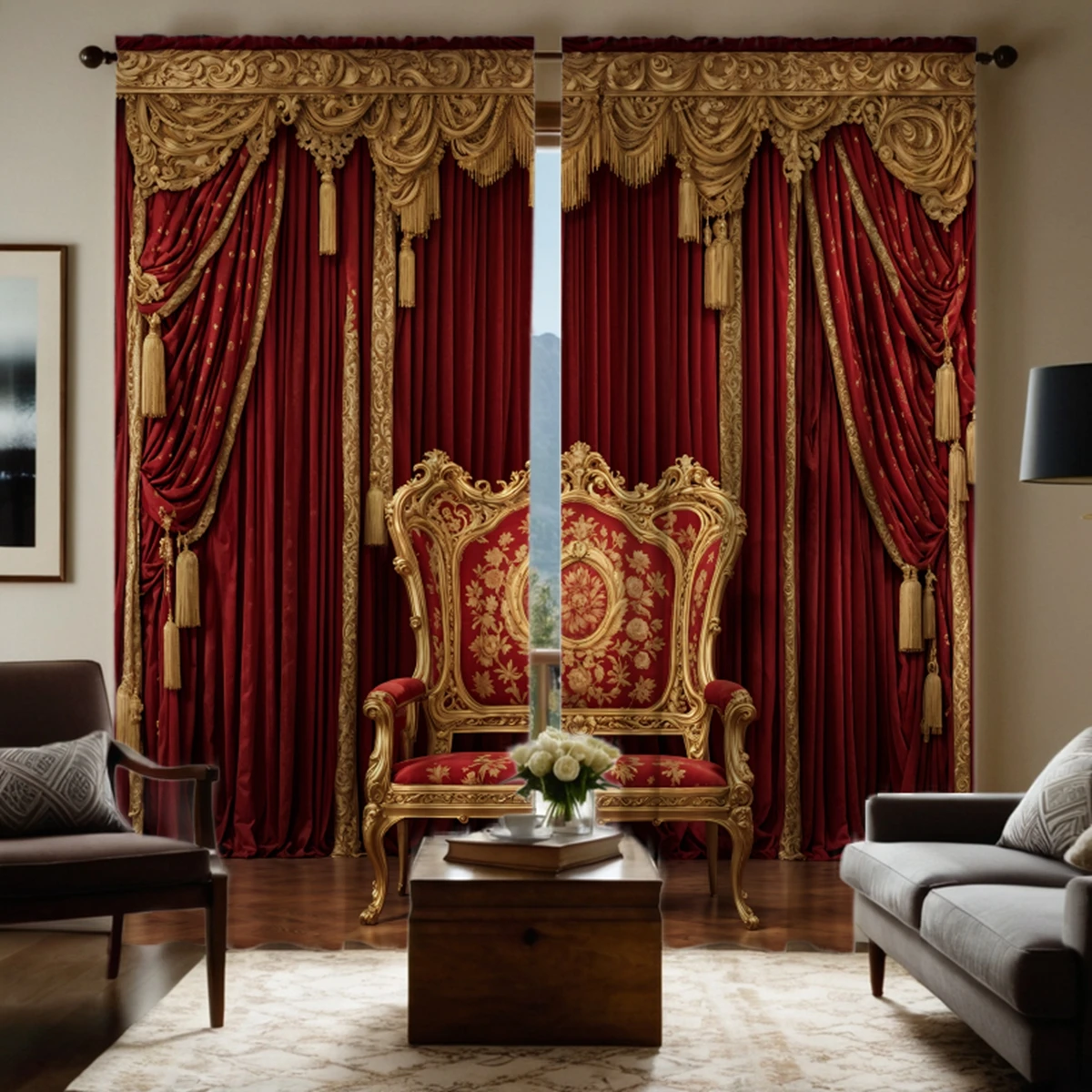 2pcs HD digital curtain printing simulation valance red palace style yellow embroidery home decoration style decoration livin
2pcs HD digital curtain printing simulation valance red palace style yellow embroidery home decoration style decoration livin
