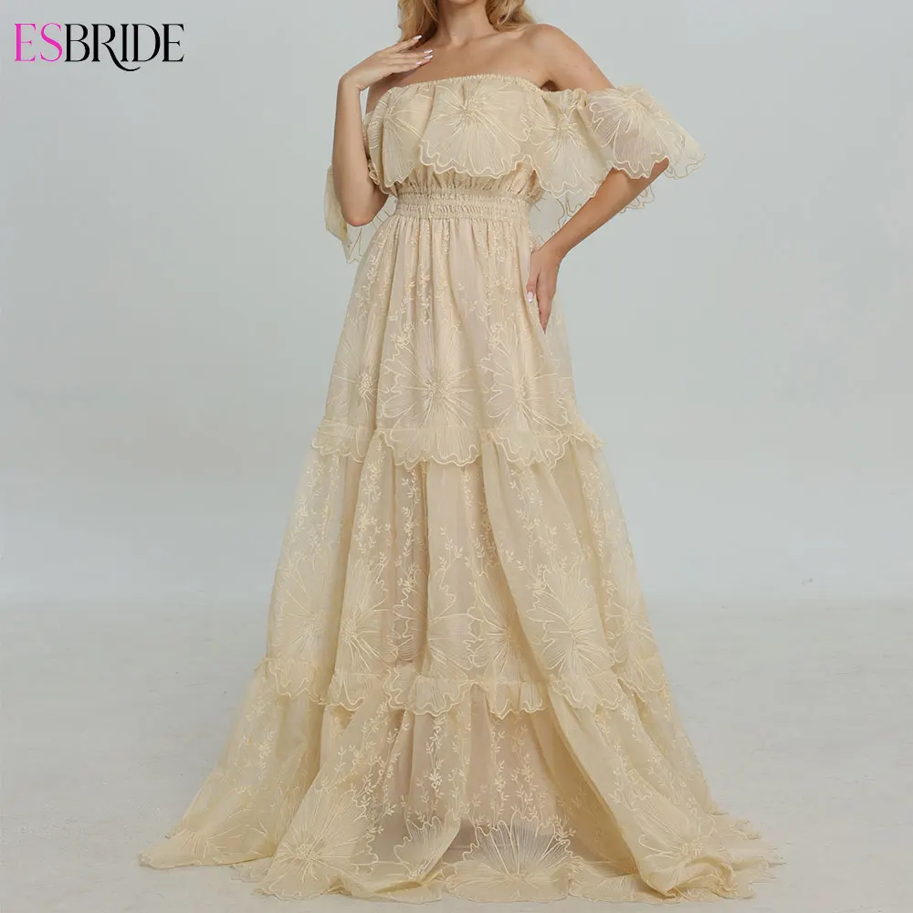 ESBRIDE Elegance Off Shoulder Lace Boho Dress Beach Photo Shoot Dress Pure Color Sheer Lotus Leaf Prom Dresses
ESBRIDE Elegance Off Shoulder Lace Boho Dress Beach Photo Shoot Dress Pure Color Sheer Lotus Leaf Prom Dresses