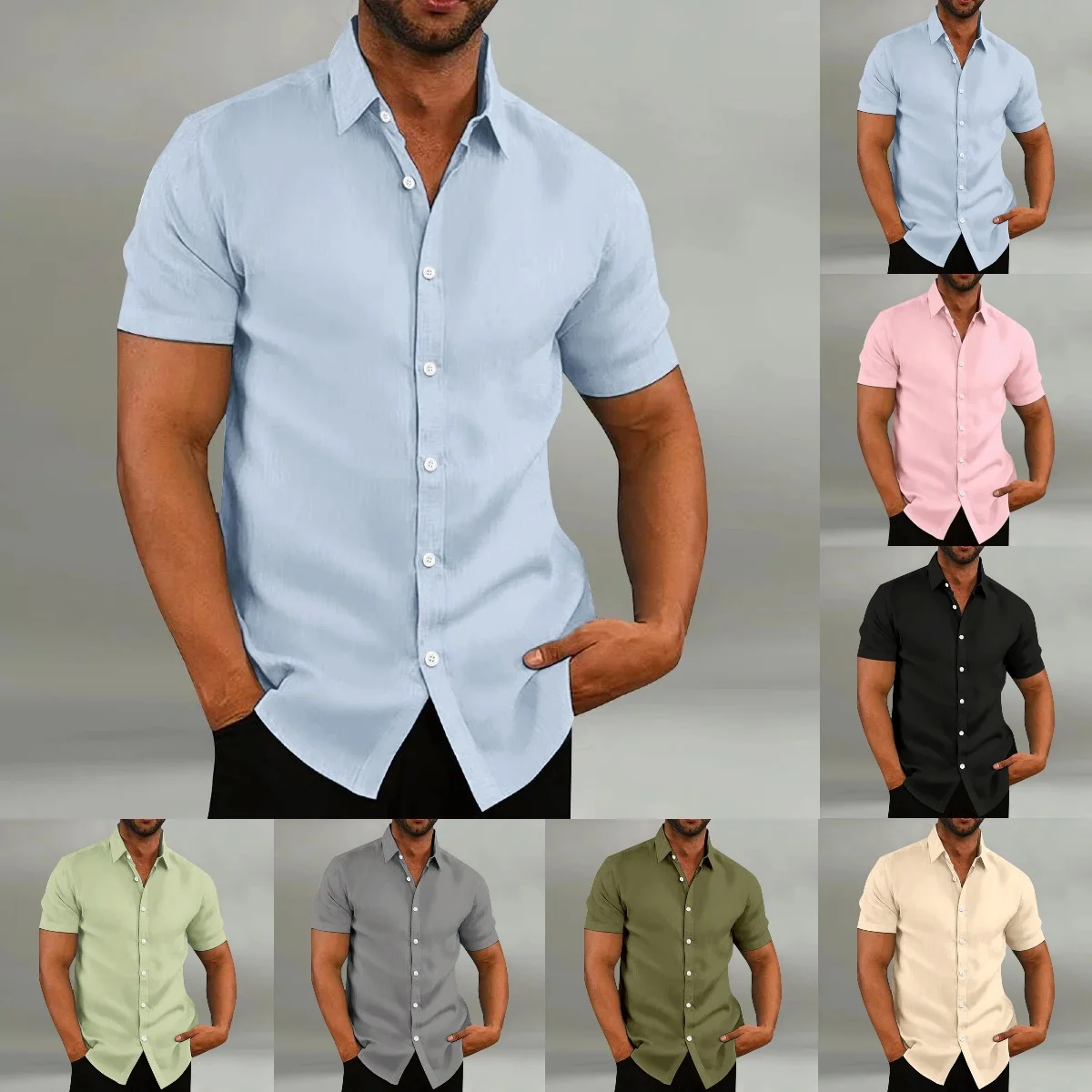 Summer new cotton and linen pure color fashionable casual simple and versatile sweat-absorbing short-sleeved shirt
Summer new cotton and linen pure color fashionable casual simple and versatile sweat-absorbing short-sleeved shirt