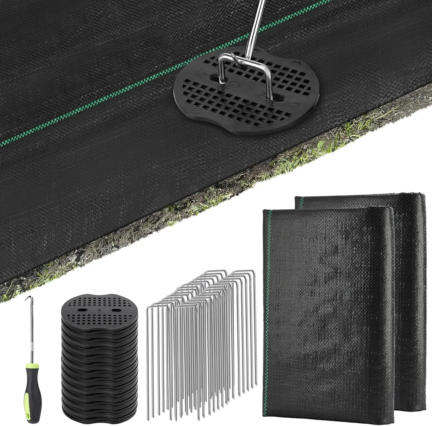 Landscape Weed Barrier - 40pcs Tear-Proof Gaskets, 40pcs Garden Stakes, Pick Hook, 3.2oz Heavy Duty Outdoor Ground Co
Landscape Weed Barrier - 40pcs Tear-Proof Gaskets, 40pcs Garden Stakes, Pick Hook, 3.2oz Heavy Duty Outdoor Ground Co