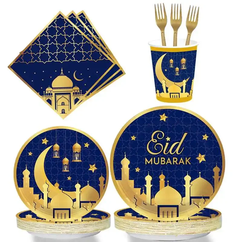 8Guests Blue Gold Eid Mubarak Party Disposable Tableware Moon Stars Castle Paper Plates Cups Napkins Happy Eid Al-Fitr Party
8Guests Blue Gold Eid Mubarak Party Disposable Tableware Moon Stars Castle Paper Plates Cups Napkins Happy Eid Al-Fitr Party