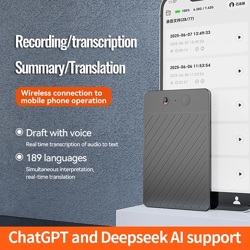 Диктофон с искусственным интеллектом и светодиодным индикатором ChatGPT, интеллектуальный диктофон для подсовки и перевода, интеллектуальный диктофон для заметок
Диктофон с искусственным интеллектом и светодиодным индикатором ChatGPT, интеллектуальный диктофон для подсовки и перевода, интеллектуальный диктофон для заметок