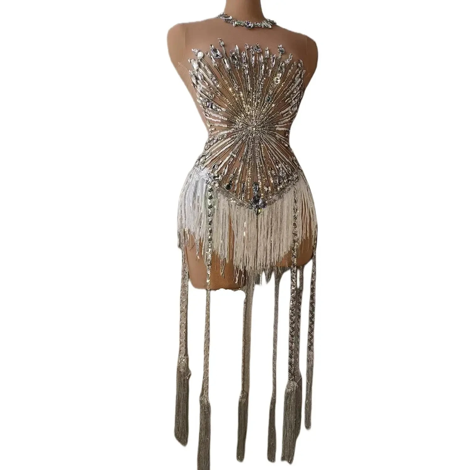 Rhinestone Crystal Bodysuit Women Big Stretch Tassel Club Prom Drag Queen Costume DS Stage Singer Dance Fringe Leotard
Rhinestone Crystal Bodysuit Women Big Stretch Tassel Club Prom Drag Queen Costume DS Stage Singer Dance Fringe Leotard