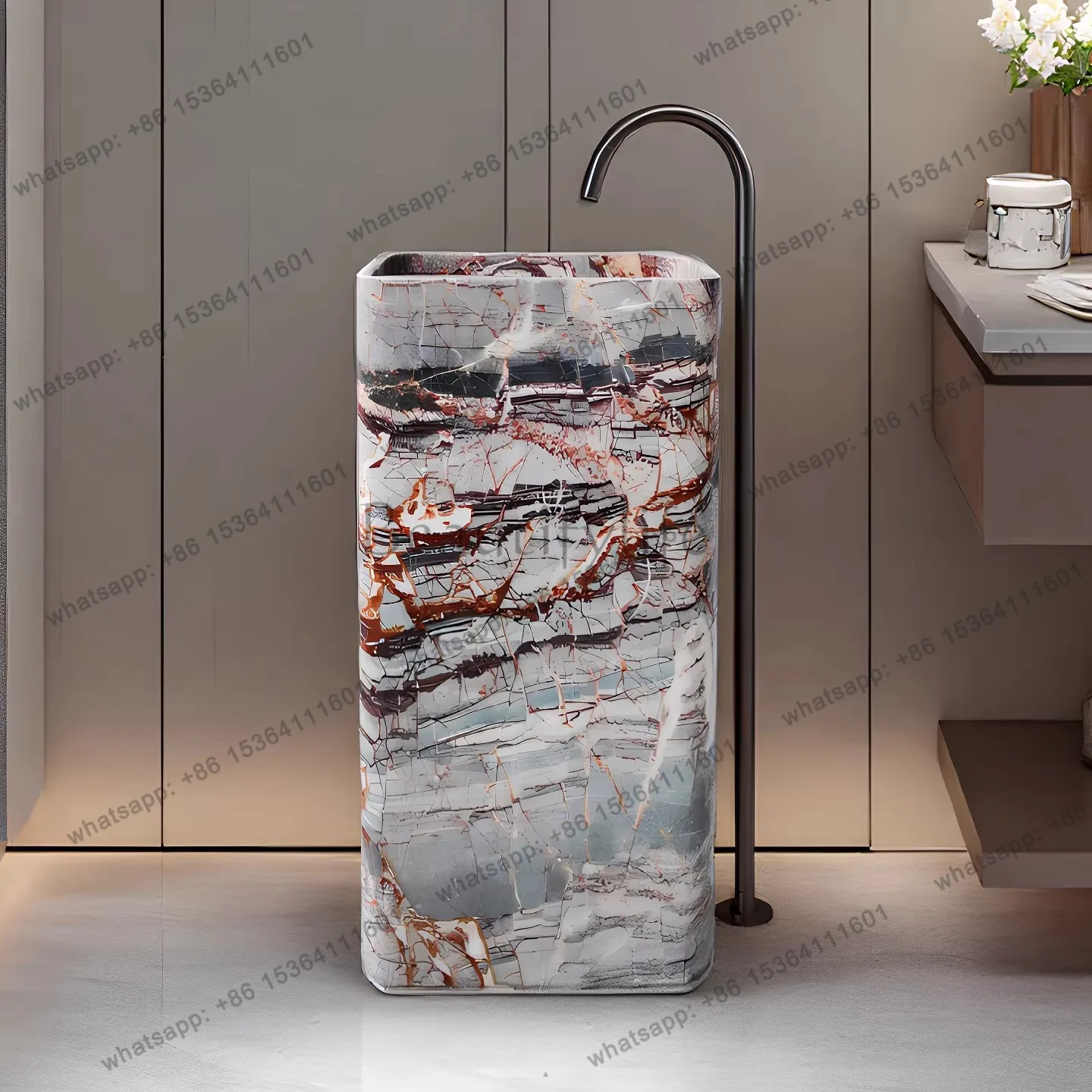 Natural marble washbasin for household use, light luxury square column basin, integrated floor-standing washbasin
Natural marble washbasin for household use, light luxury square column basin, integrated floor-standing washbasin