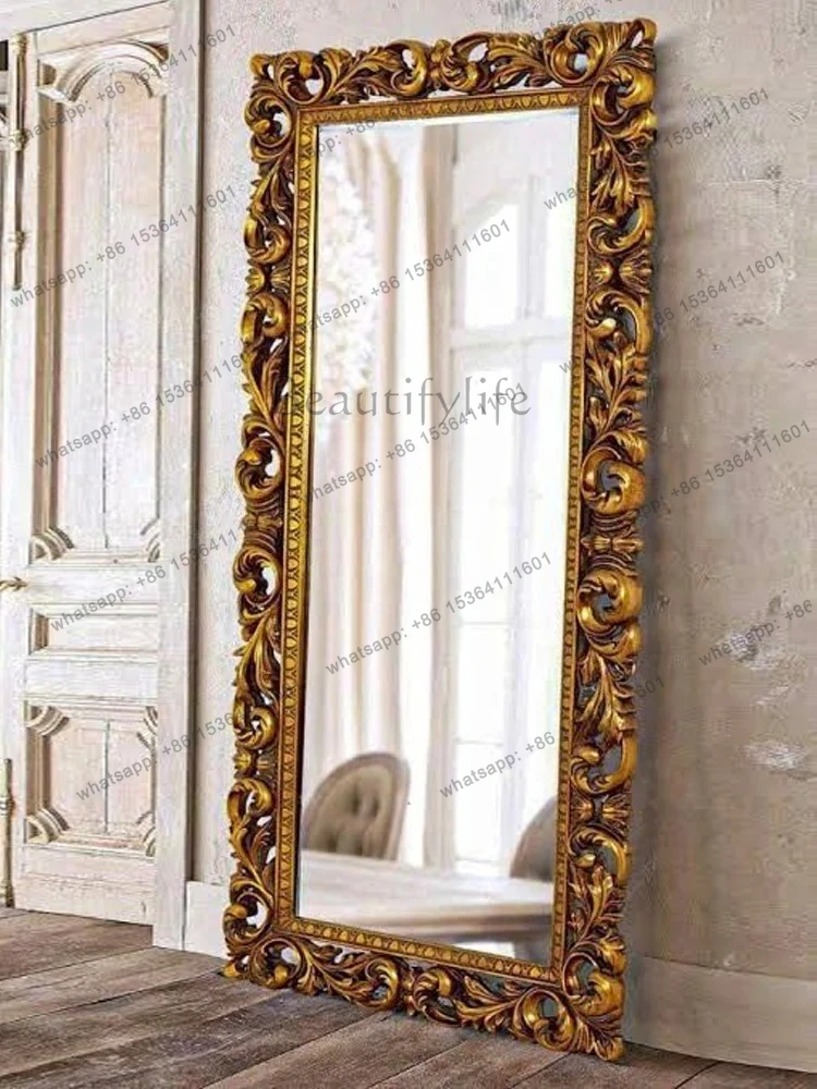 European Style Mirror Full-Length Wall-Mounted Wooden Frame Carved Floor Mirror Large Retro Dressing Mirror
European Style Mirror Full-Length Wall-Mounted Wooden Frame Carved Floor Mirror Large Retro Dressing Mirror