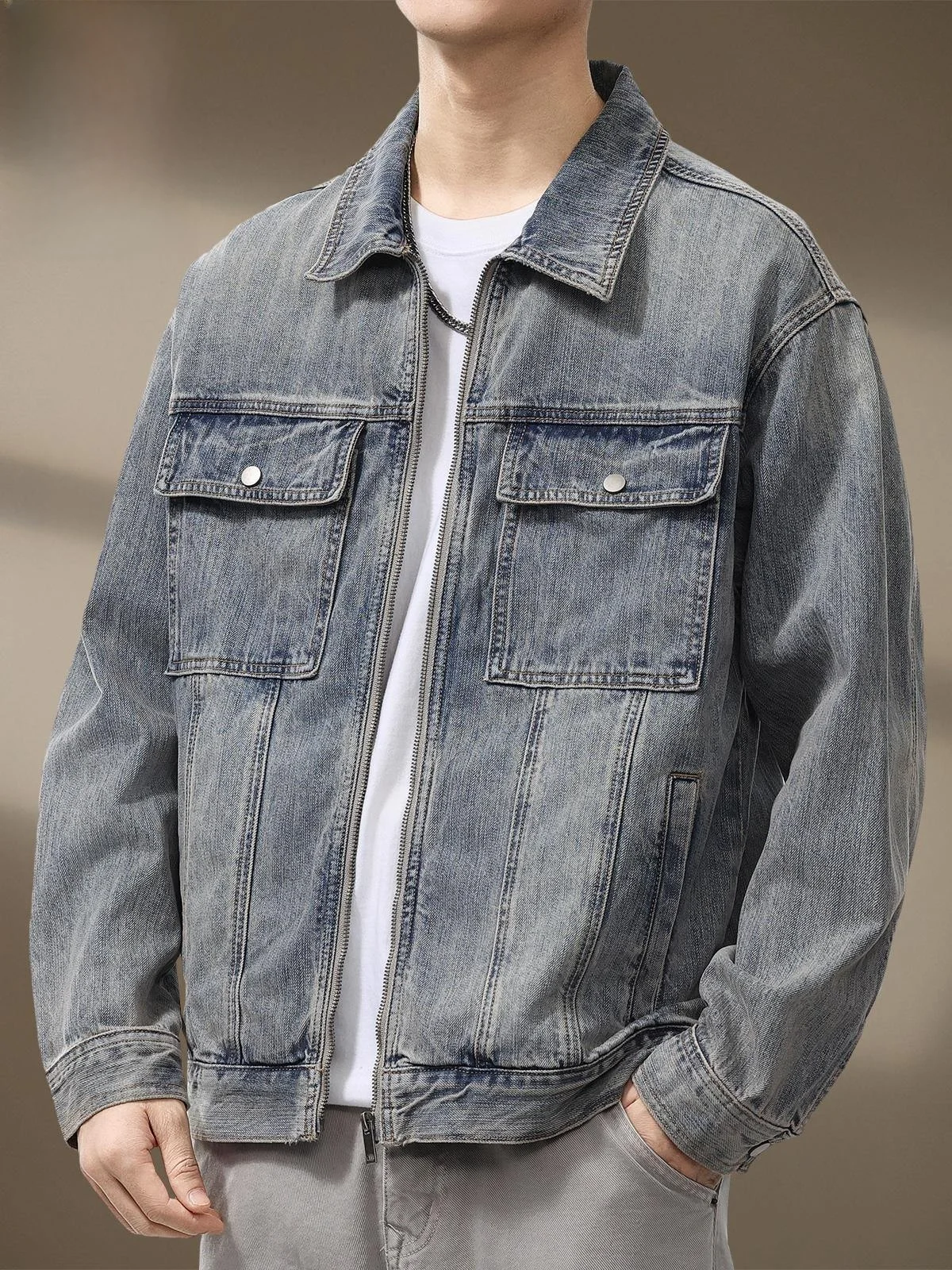 Men's Denim Jaet Loose Fit American Sle Autumn New Casual irt Jaet Youthful Energy Long Sve Zipper Decor
Men's Denim Jaet Loose Fit American Sle Autumn New Casual irt Jaet Youthful Energy Long Sve Zipper Decor